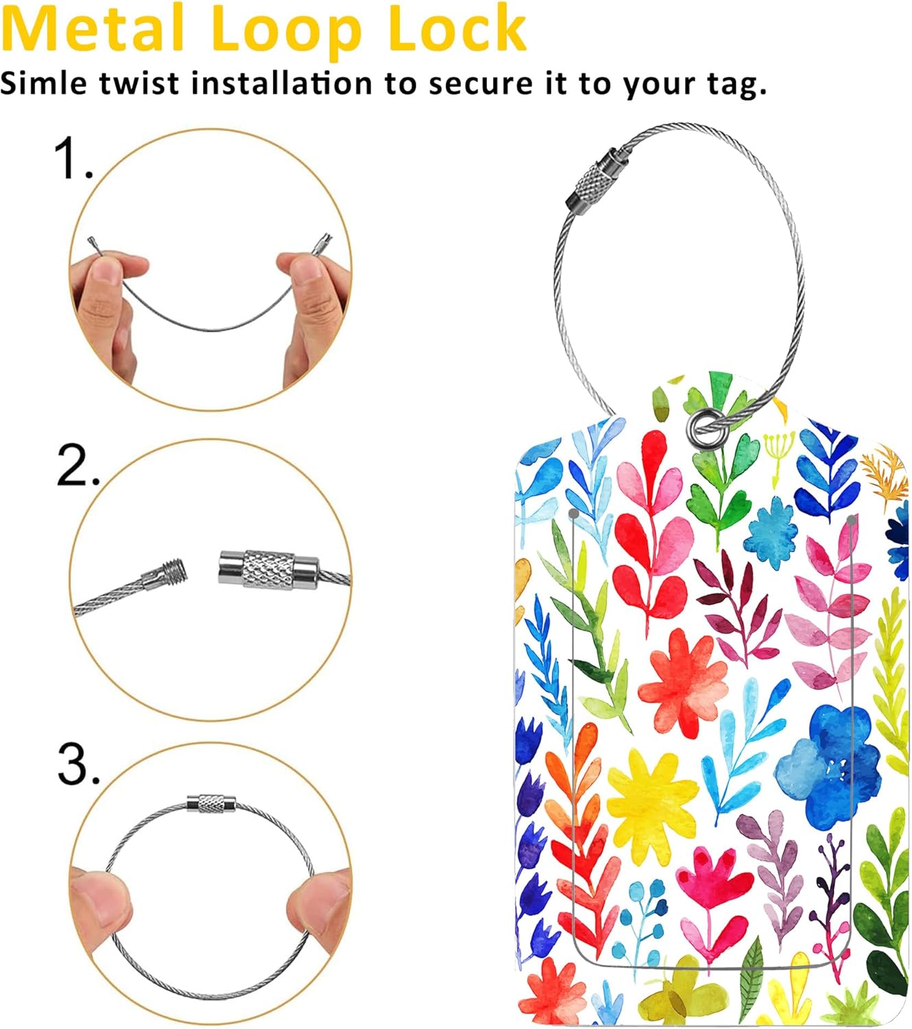 Luggage Tags for Suitcase,2 Pack Bright Flowers and Plants Luggage Tag with Privacy Flap,Name ID Label and Metal Loop for Women Men Girls Baggage Bag Backpack Instrument