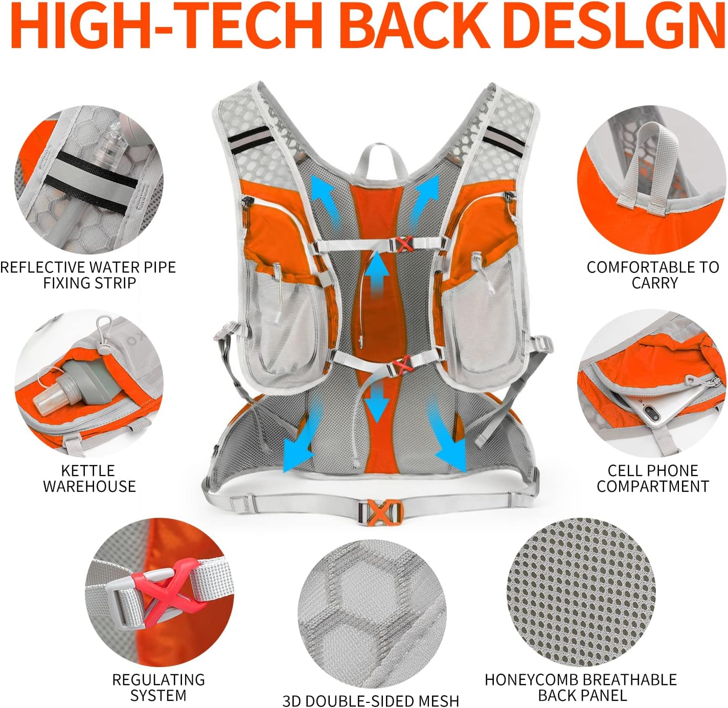 Hydration Pack Backpack, Lightweight Water Backpack with 2L Leakproof Hydration Bladder Daypack for