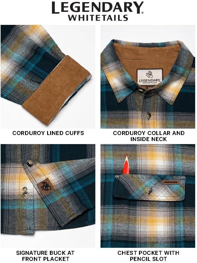 Legendary Whitetails Men's Flannel Shirt Long Sleeve Button Down 100% Cotton