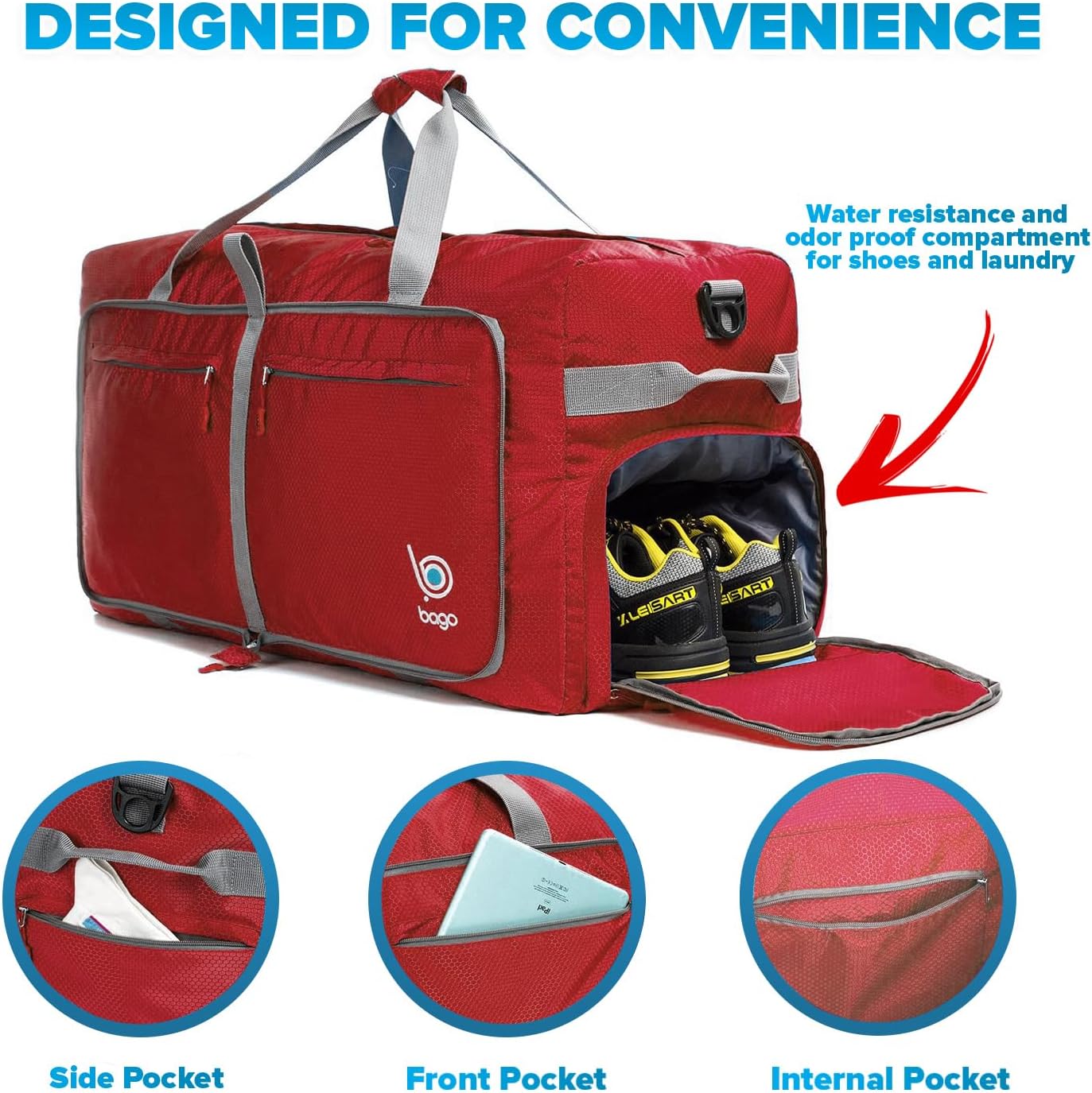 Bago Large Foldable Duffel Bags for Traveling Women & Men - 100L Packable Duffle Bag for Travel