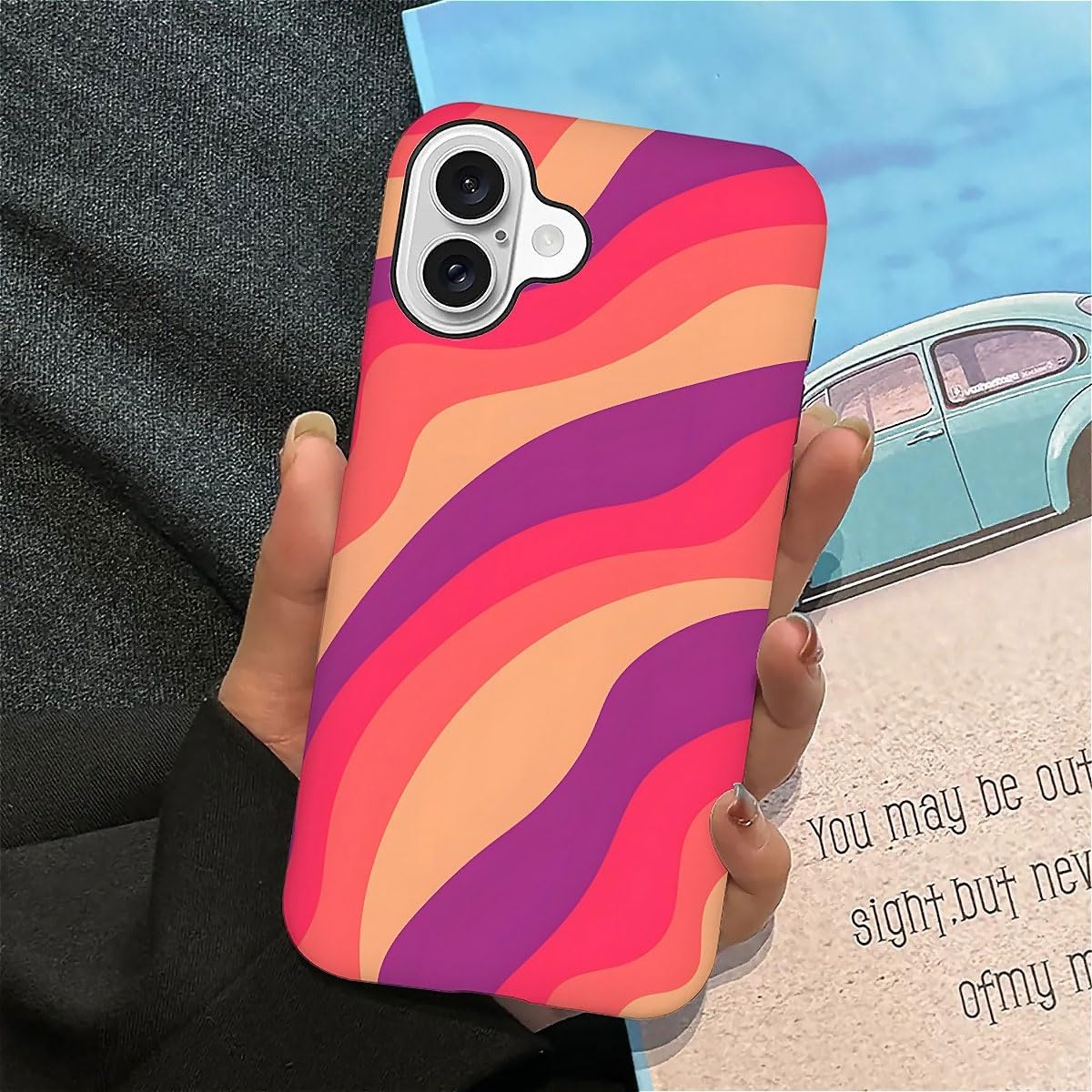 SEized Case Compatible with for iPhone 16 Plus,Pink Colorful Waves Abstract Swirls Phone Case for Girl Women Boy Men,Durable Protection Phone Case for iPhone 16 Plus