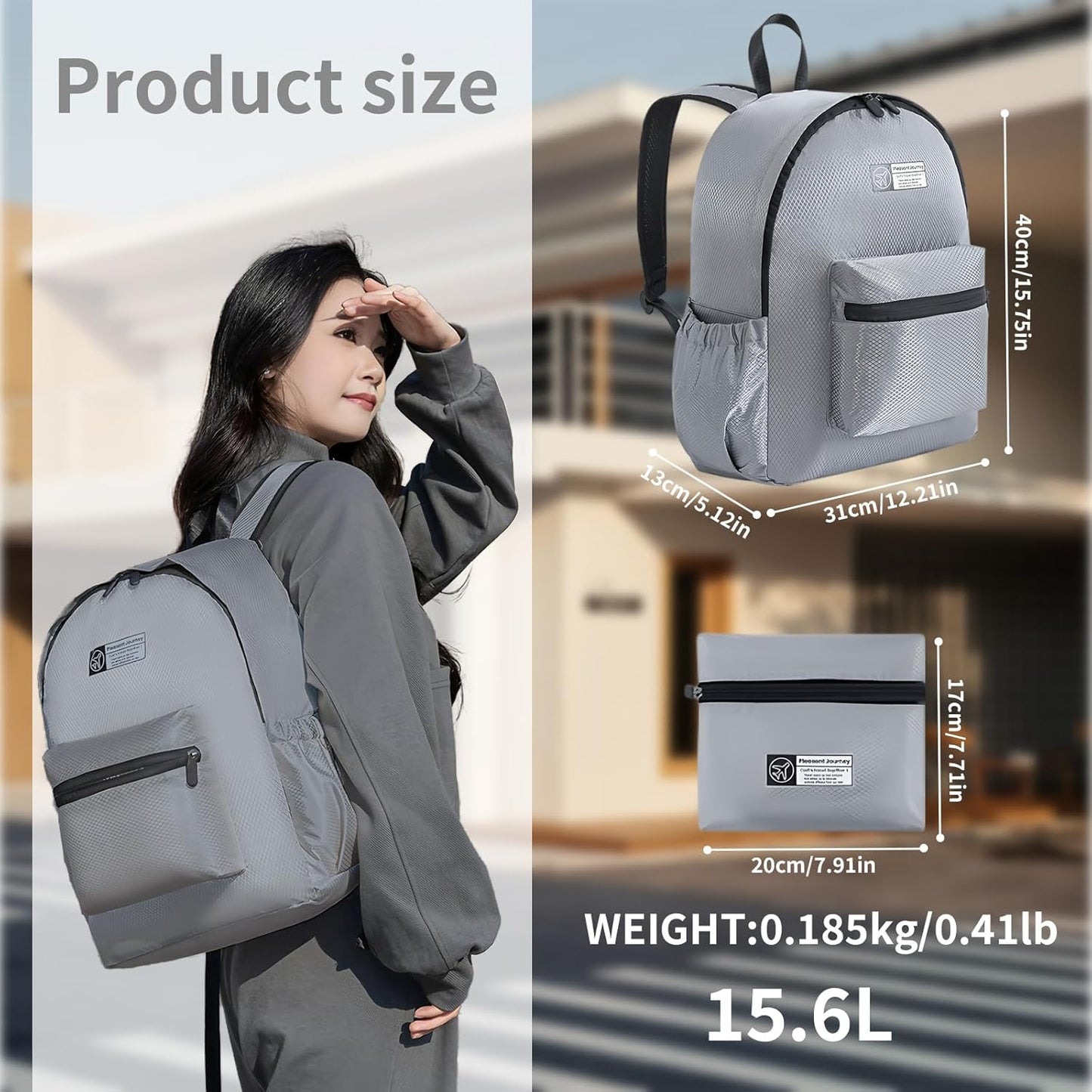 Lightweight Packable Backpack 15L Foldable Hiking Backpacks Men &Women Daypack for Travel (Grey)