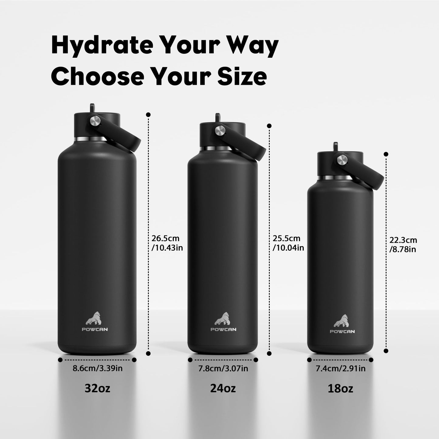 POWCAN 24 oz Slim Insulated Water Bottle with Straw: Leakproof, Keep Cold 24H, Cupholder Friendly