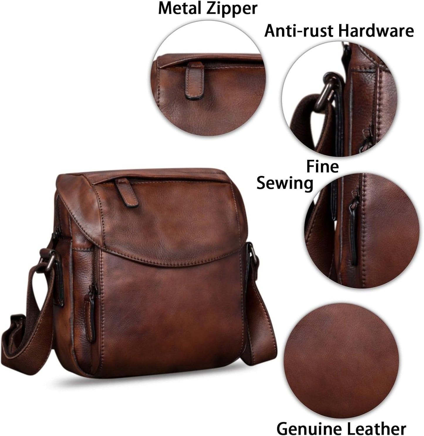 IVTG Genuine Leather Messenger Bag for Men Crossbody Shoulder Bag Satchel Casual Sling Daypack Work Business Daily Purse