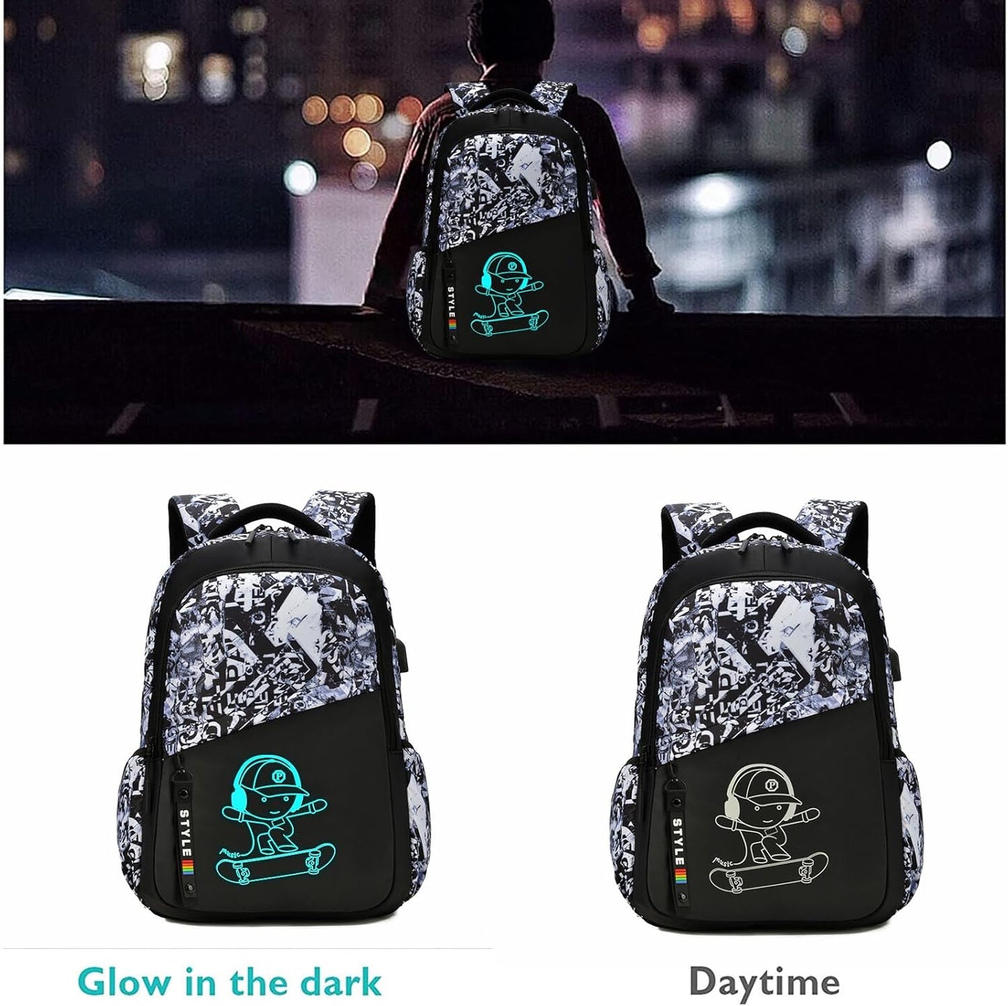 School Backpack for Boys, Kids Backpacks Laptop Backpack with USB Charging Port, Lightweight Bookbag for Elementary Middle School Bags Waterproof Travel Backpack