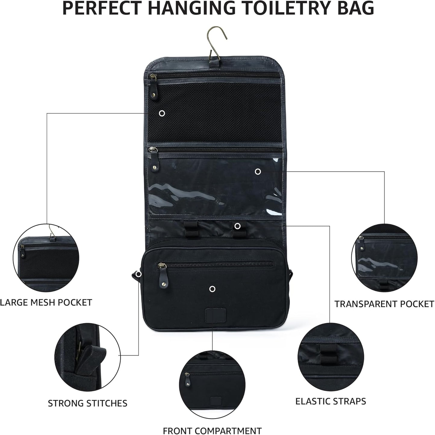 LEATHER VILLAGE Hanging Leather Toiletry Bag for Men & Women, Handcrafted Vintage Cosmetic &