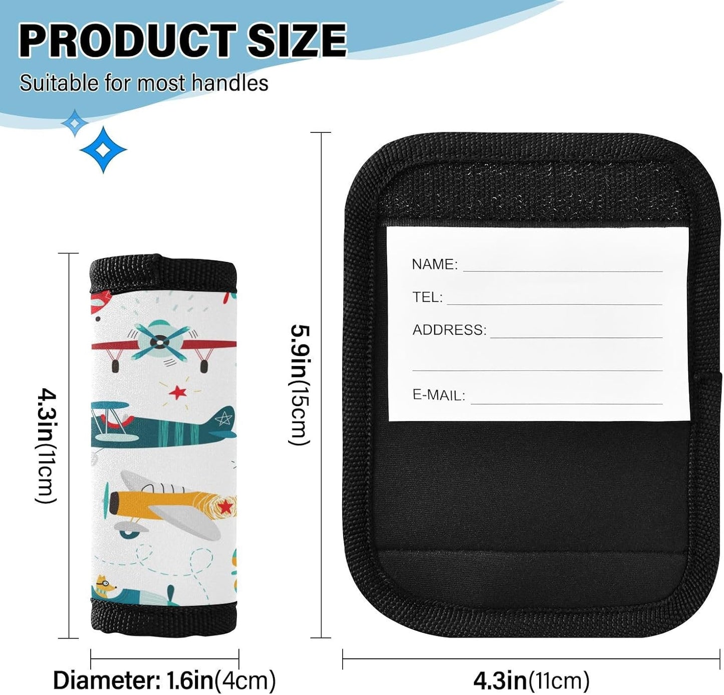 Airplane 2 Pack Luggage Handle Wrap for Suitcase Luggage Identifier Travel Tags Handle Protection Sleeve Cover