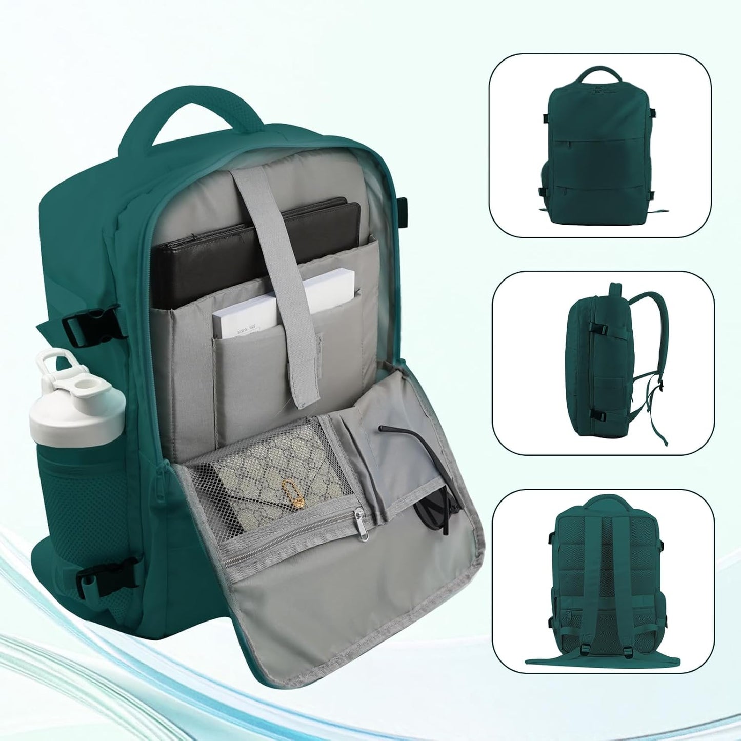 Travel Backpack for Women & Men, Waterproof Carry On Backpack Airline Approved Laptop Backpack Fits 15.6 Inch Laptop, Business Computer Bookbag for Work, College, Travel (Peacockblue, Medium)