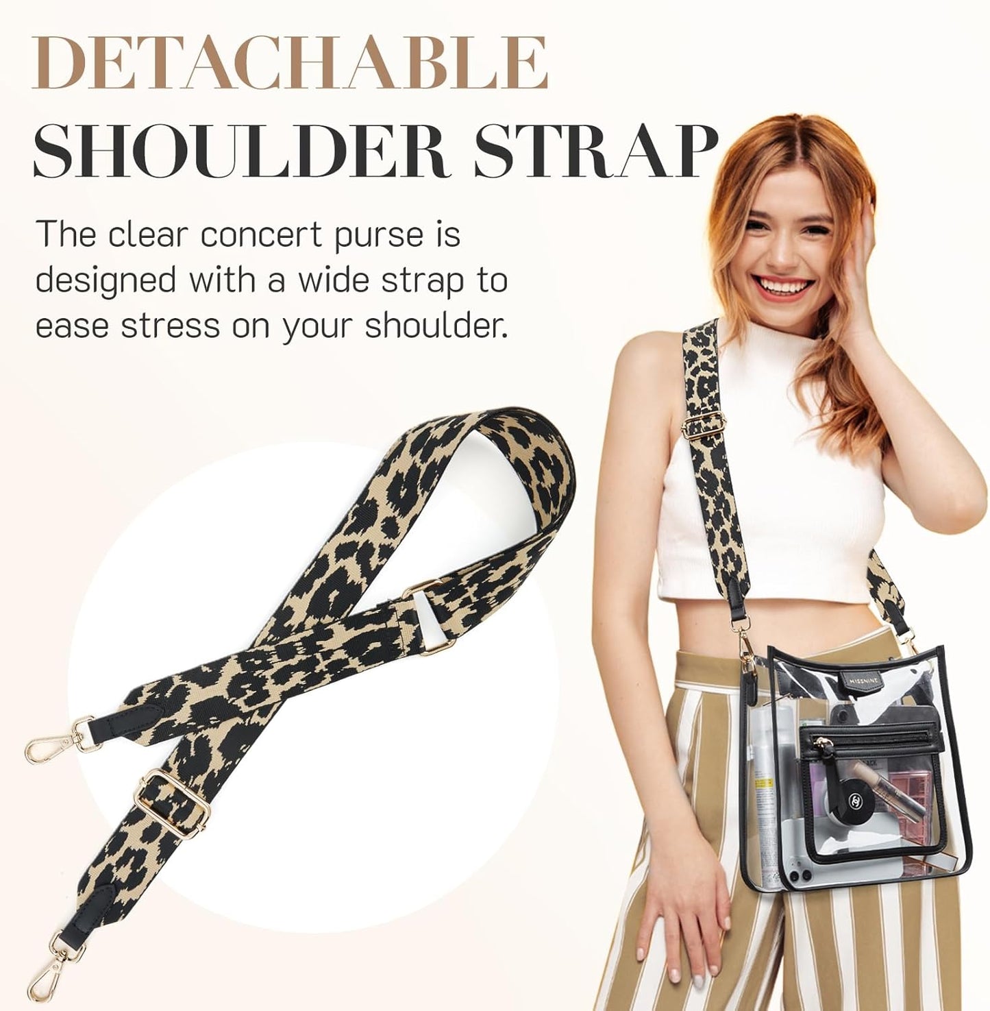 Missnine Clear Crossbody Bags for Women Stadium Approved Clear Purse for Concert Transparent Plastic Bag with Guitar Strap