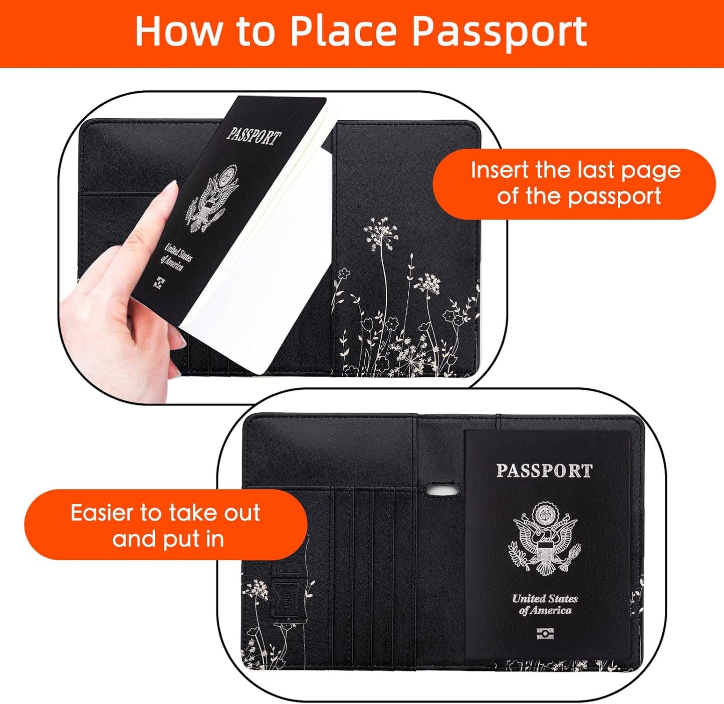 WALNEW Passport Holder for Travel, RFID Passport Cover Wallet for Women Men, PU Leather Passport Book Card Holder Case with Pen, Travelling Essentials for Flying