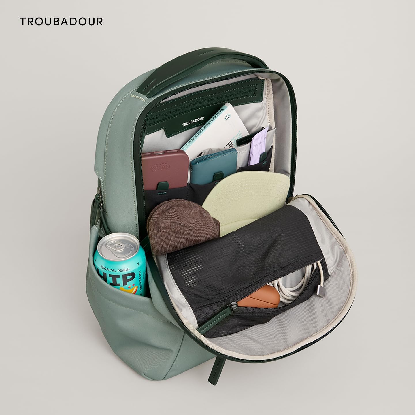 Troubadour Apex 4.0 Compact - 16L Premium Laptop Backpack - Ergonomic & Water Resistant - Designed for Work and Travel - Green Smoke