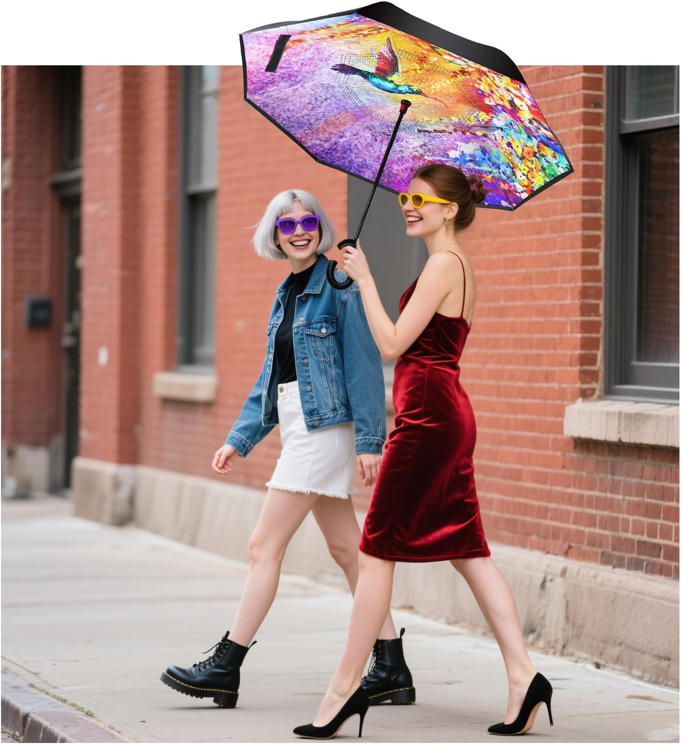 SIEPASA 49/56 Inch Inverted Reverse Upside Down Umbrella, Extra Large Double Canopy Vented Windproof Waterproof Stick Golf Umbrellas with C-shape Handle.