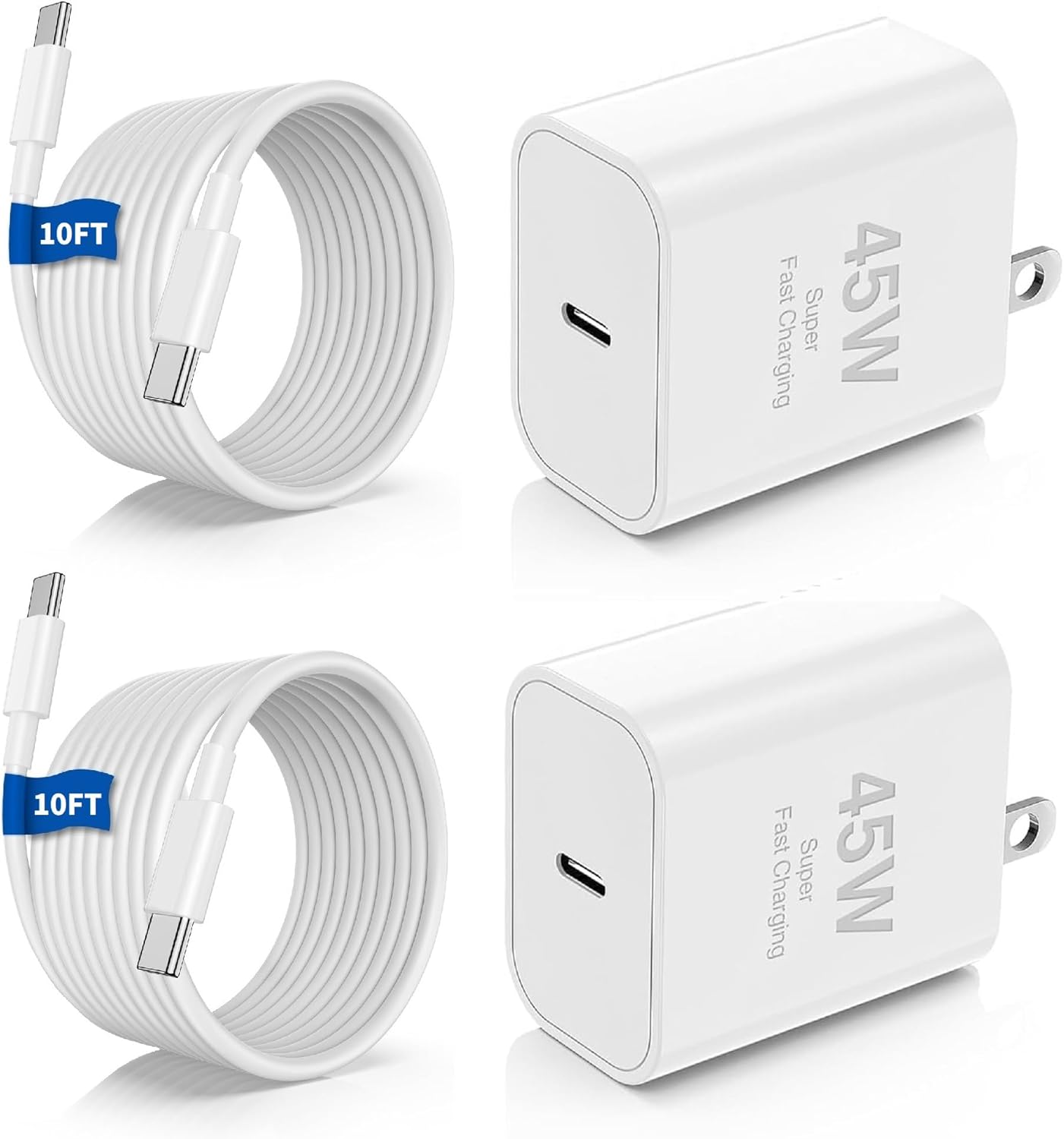 iPhone 17 16 15 Fast Charger Block, 2X𝟒𝟓𝐖 USB C Charger Plug Cube Brick and 10ft Type C to C Charging Cable Cord Long for Apple iPhone 17 Pro Max/17 Air/16 Pro Max/16/15 Plus/15/iPad Mini/Samsung