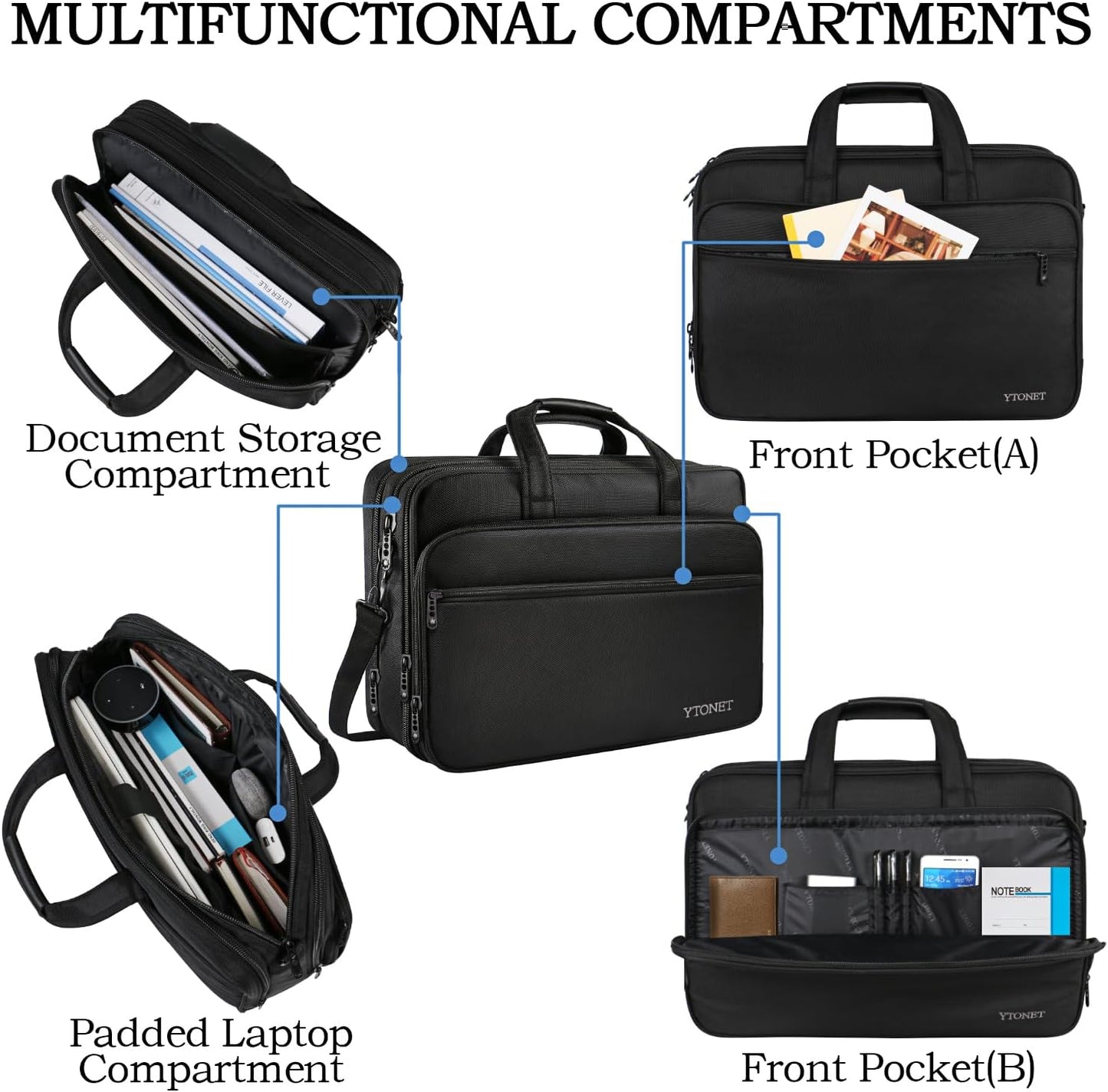 Ytonet Gaming Laptop Briefcase 18 Inch, Expandable Extra Large Case for Computer, Water Resistant Bag for Men With Luggage Strap, Work Travel Carrying Case, Black