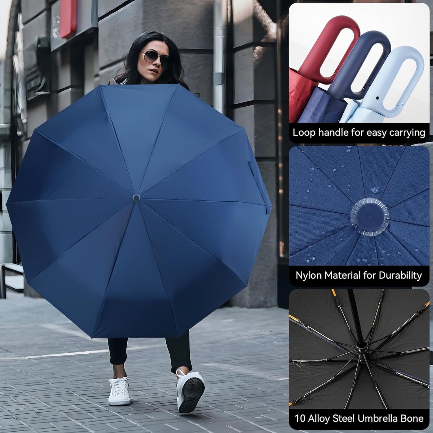 Folding & Inverted Umbrella, Outdoor Travel Umbrella, 46 Inch Portable Reverse Folding Umbrella，Windproof Folding Umbrella for Men and Women