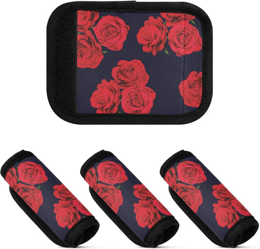 4Pcs Luggage Handle Wrap Suitcase Identifier Handle Covers Tags Soft Travel Bags Luggage Handle Gripper Accessories for Airplane Flying Red Roses Black