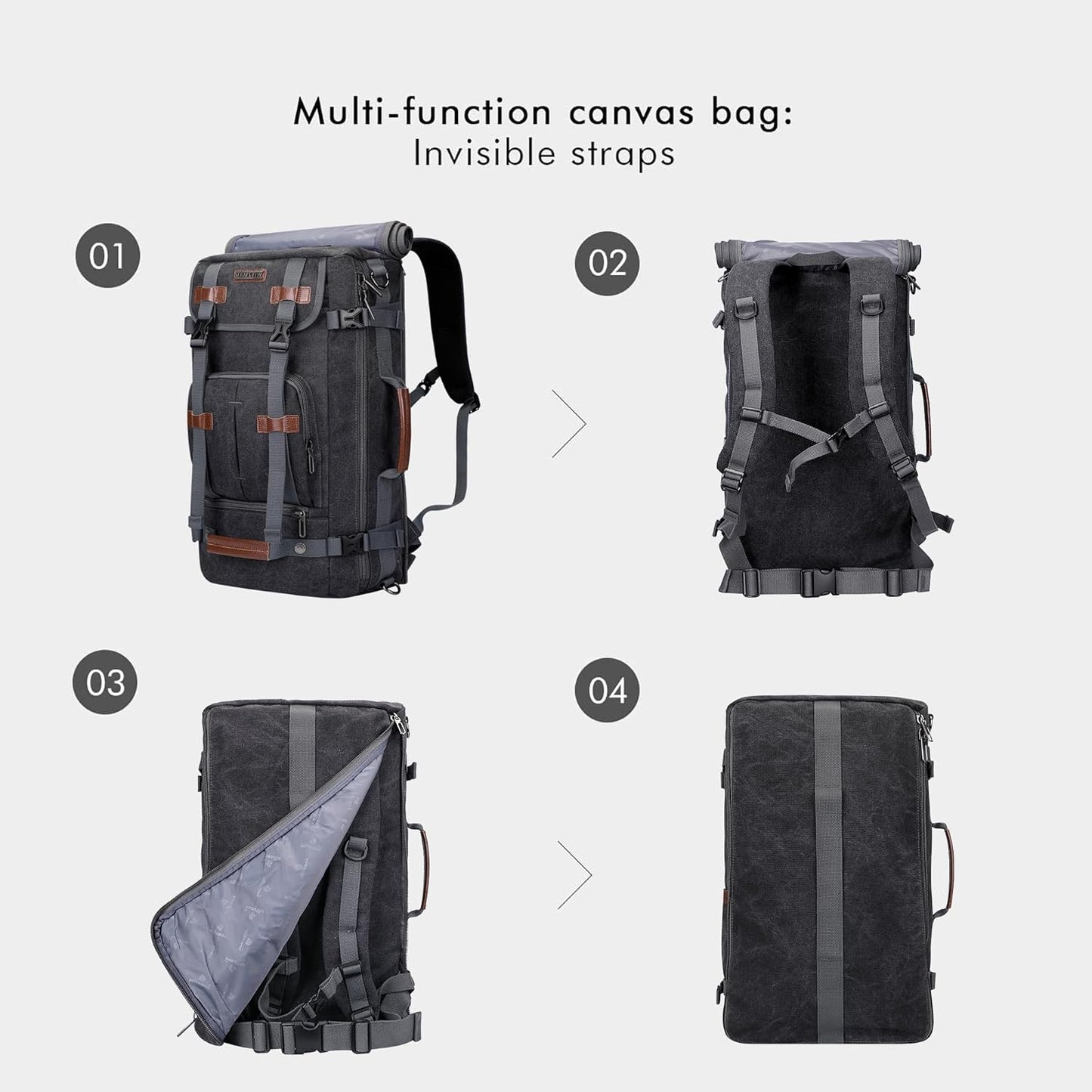 WITZMAN Canvas Backpack Vintage Travel Backpack Large Laptop Bags Convertible Shoulder Rucksack(A519-1 Black)