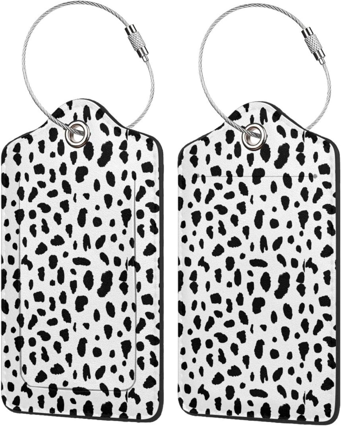Polka Dot Luggage Tags Set of 2 Leather Stainless Steel Loop Label Tag for Travel Bag Suitcase
