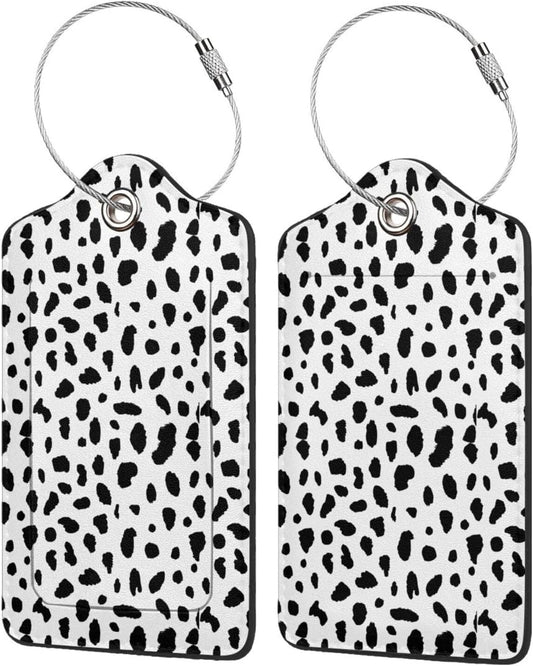 Polka Dot Luggage Tags Set of 2 Leather Stainless Steel Loop Label Tag for Travel Bag Suitcase