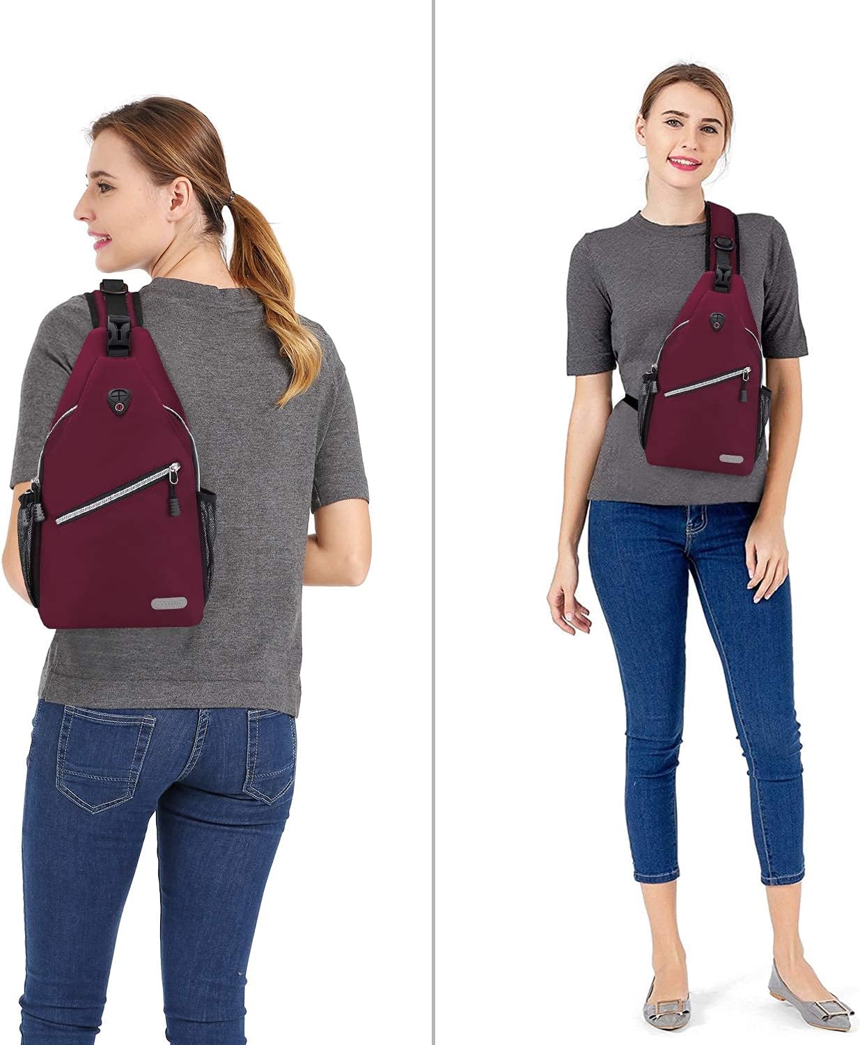 MOSISO Mini Sling Backpack,Small Hiking Daypack Travel Outdoor Casual Sports Bag, Wine Red