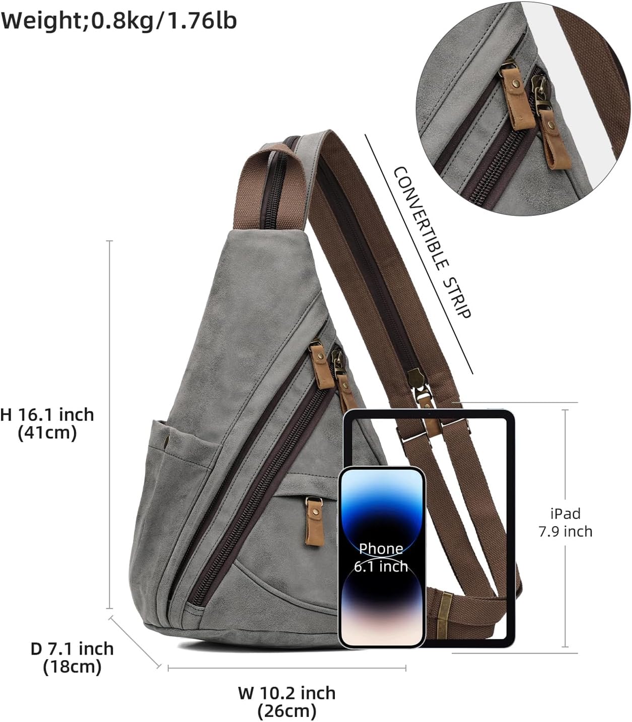 KL928 PU Leather Sling Bag - Small Crossbody Backpack Shoulder Casual Daypack Rucksack for Men
