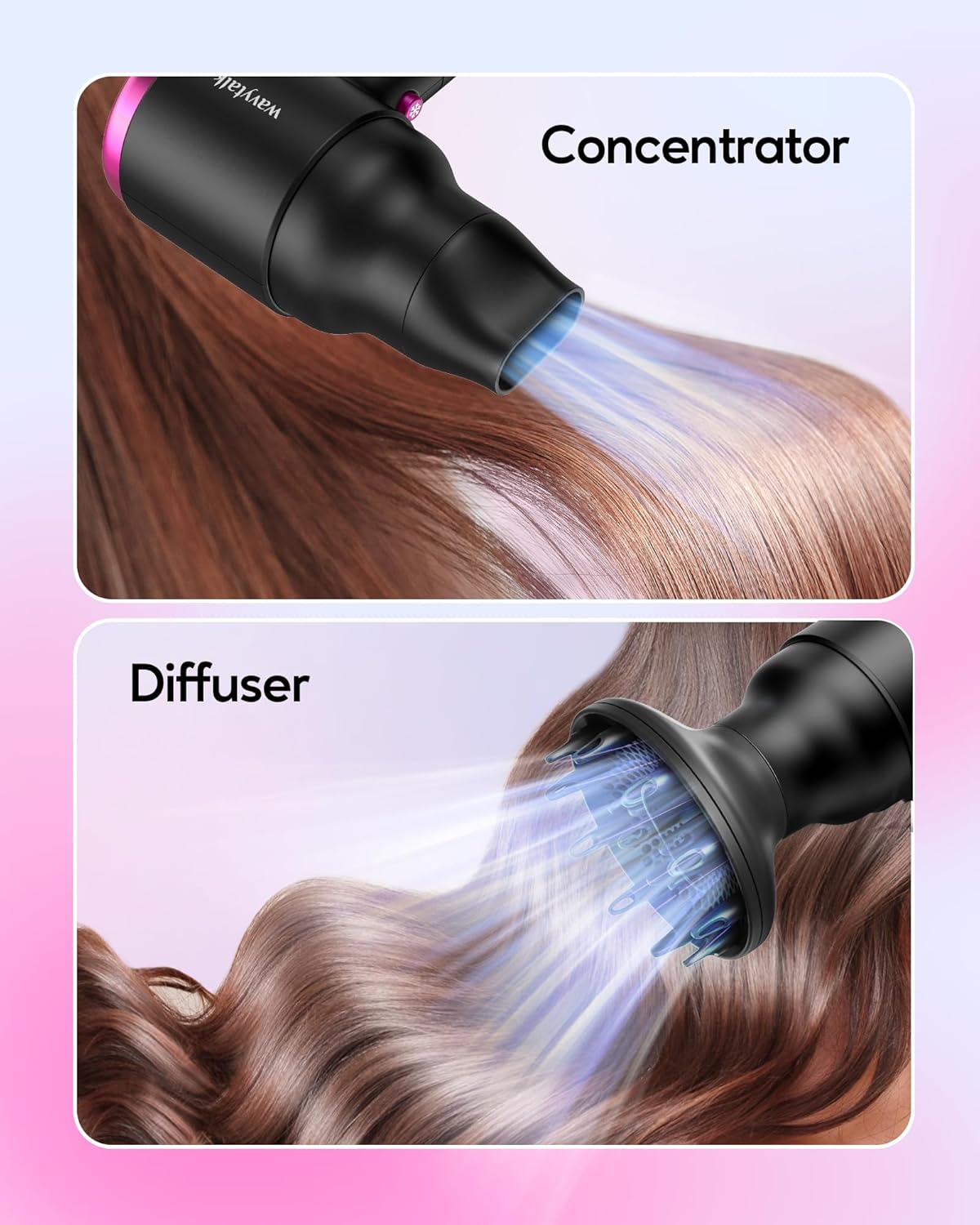 Wavytalk Hair Dryer with Diffuser, Foldable Hair Blow Dryer, 1600W Lightweight Diffuser Hair Dryer for Curly Hair, Black