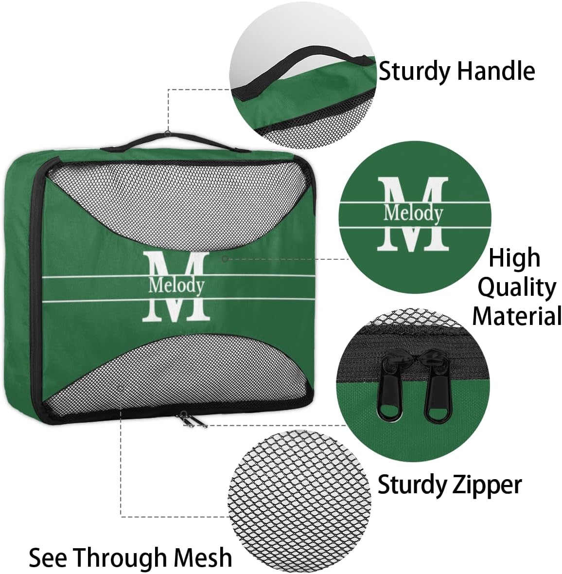 Custom Name Compression Packing Cubes Luggage Organizer Bags for Travel, Forest Green with Initial Letter Double Zipper Packing Cubes for Suitcases for Men Boys