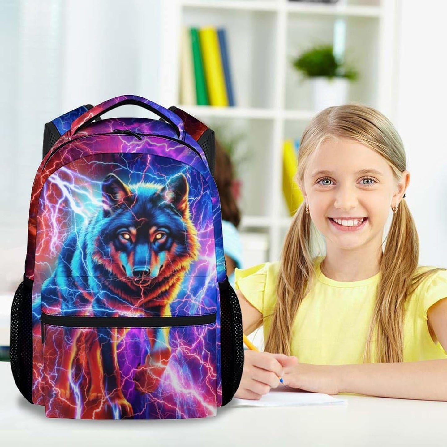 Wolf Backpack for Boys - 17 Inch Kids Backpacks with Adjustable Straps for Elementary School - Lightweight Durable Animals Bookbag for Kindergarten