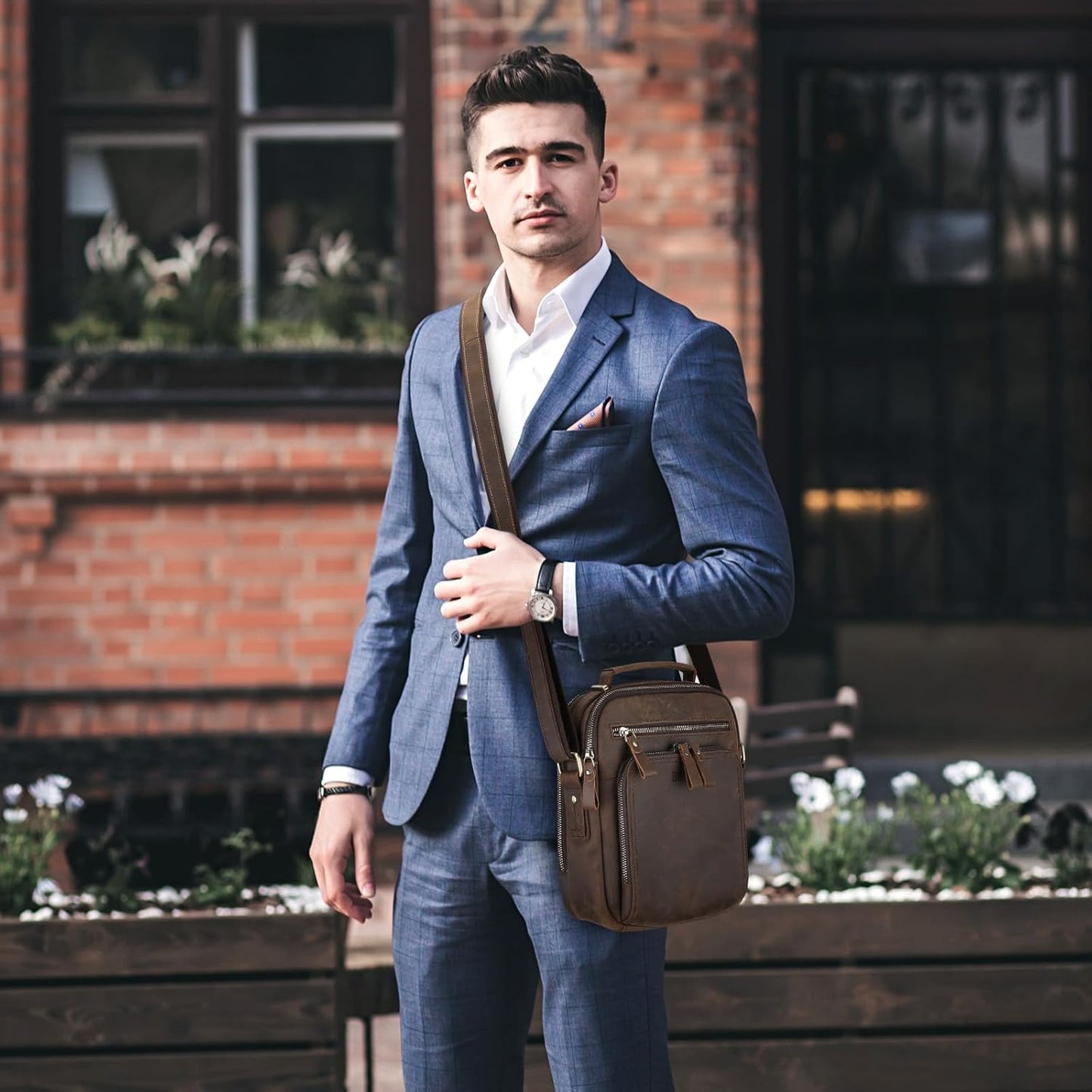 BAIGIO Small Leather Messenger Bag for Men Shoulder Bag Crossbody Vintage Handbag Man Purse for Ipad Travel Bussiness
