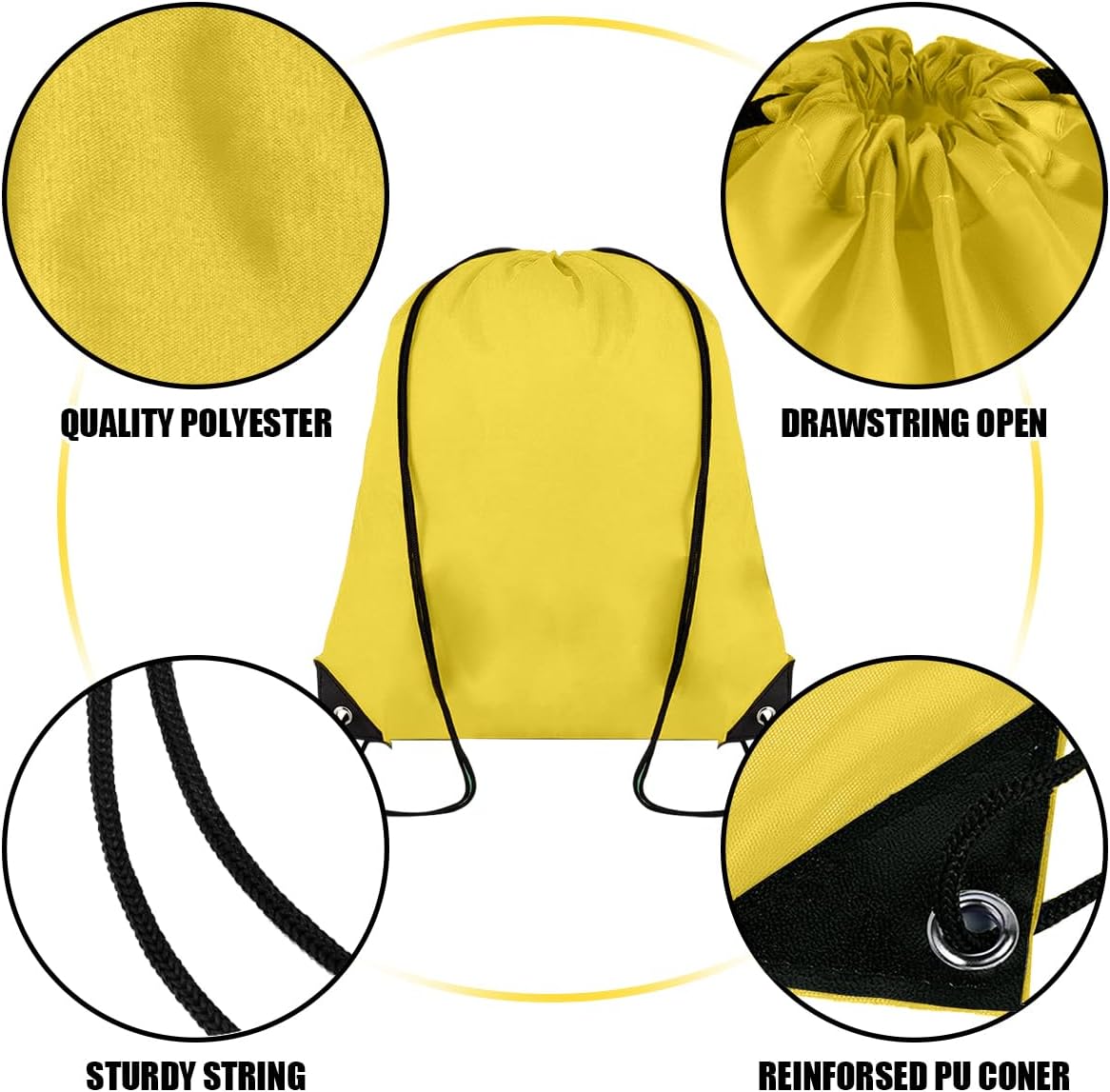 20 Pieces Drawstring Backpack Bulk Cinch Sackpack Ployster Drawstring Bags for Gym Party Trip(Yellow)