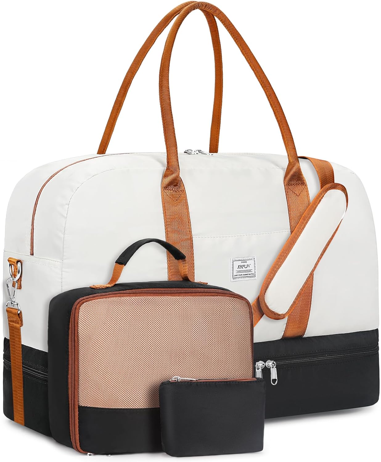 Weekender Bag for Women, Large Overnight Bag Canvas Travel Duffel Bag Carry On Tote with Shoe Compartment 21" 3Pcs Set