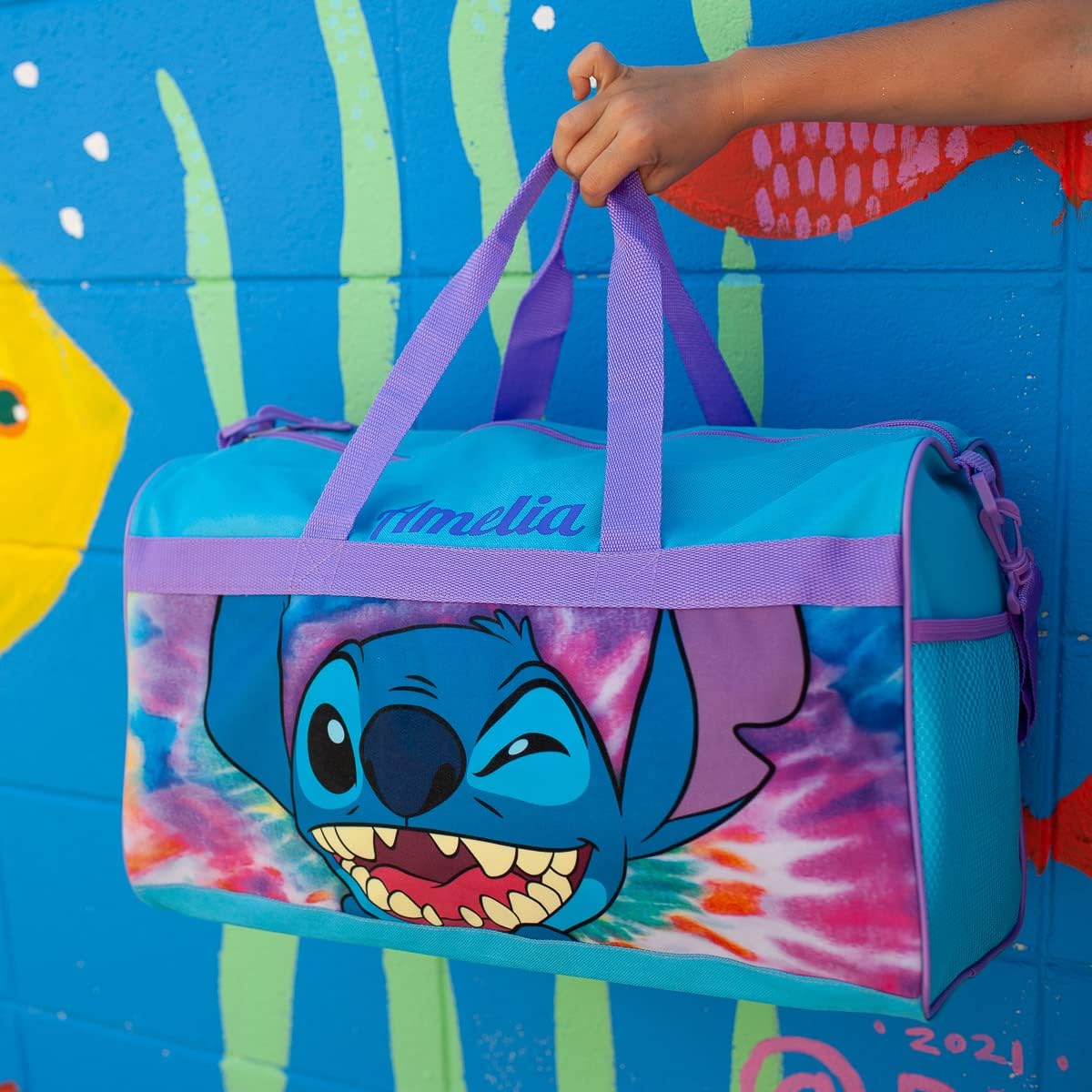 KishKesh Personalized Licensed Kids Duffel Bag – Durable, Customizable Name & Text, Ideal for Travel, School, Gym, Beach, or Overnight – Disney Stitch Design, 18" X 10.50" X 9.75"