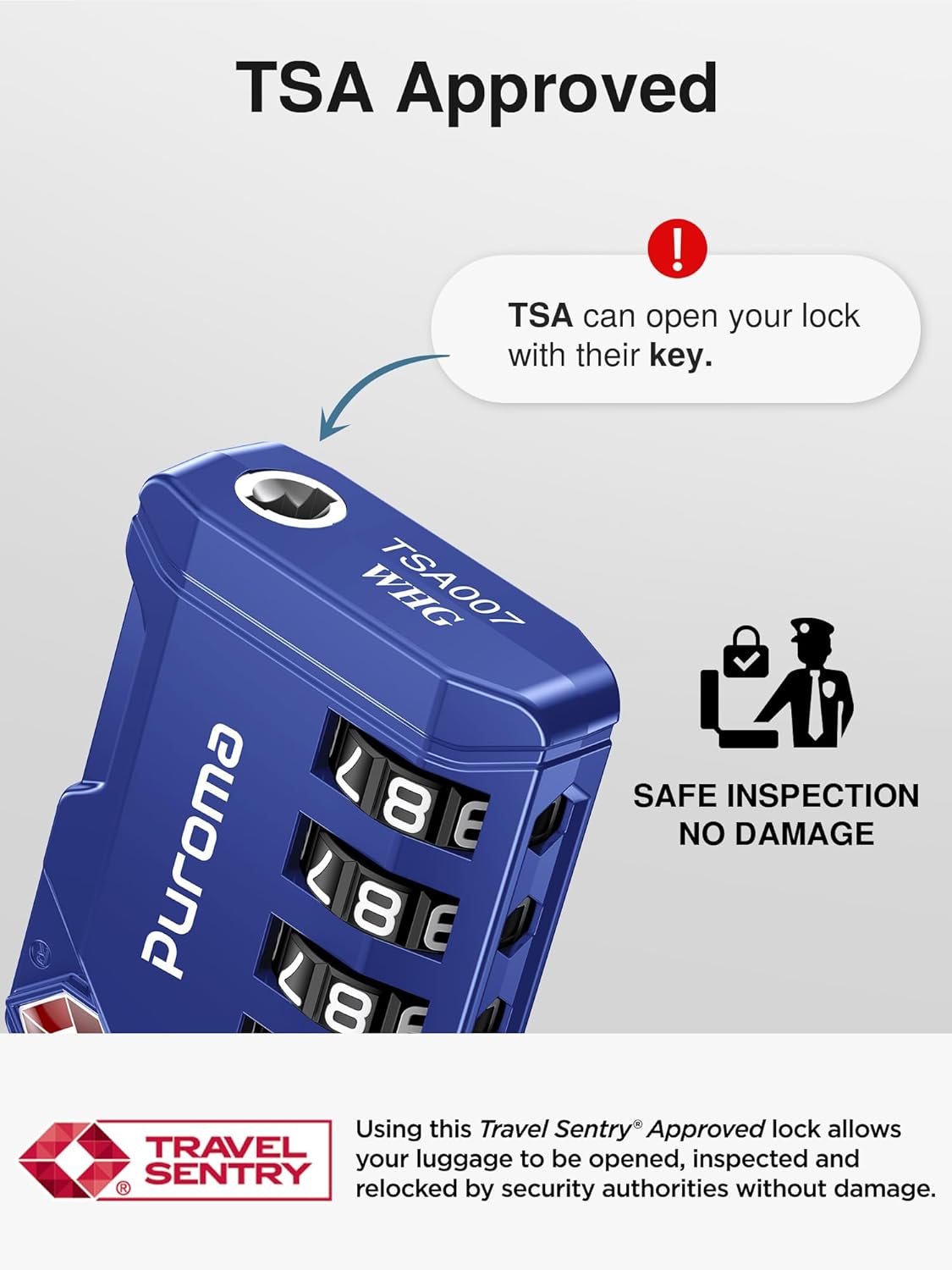 Puroma TSA Approved Luggage Locks, 2 Pack 4 Digit Resettable Travel Combination Code Lock with Zinc Alloy Body for Suitcase, Backpack, Laptop Bag, Gym Locker, Toolbox (Blue)
