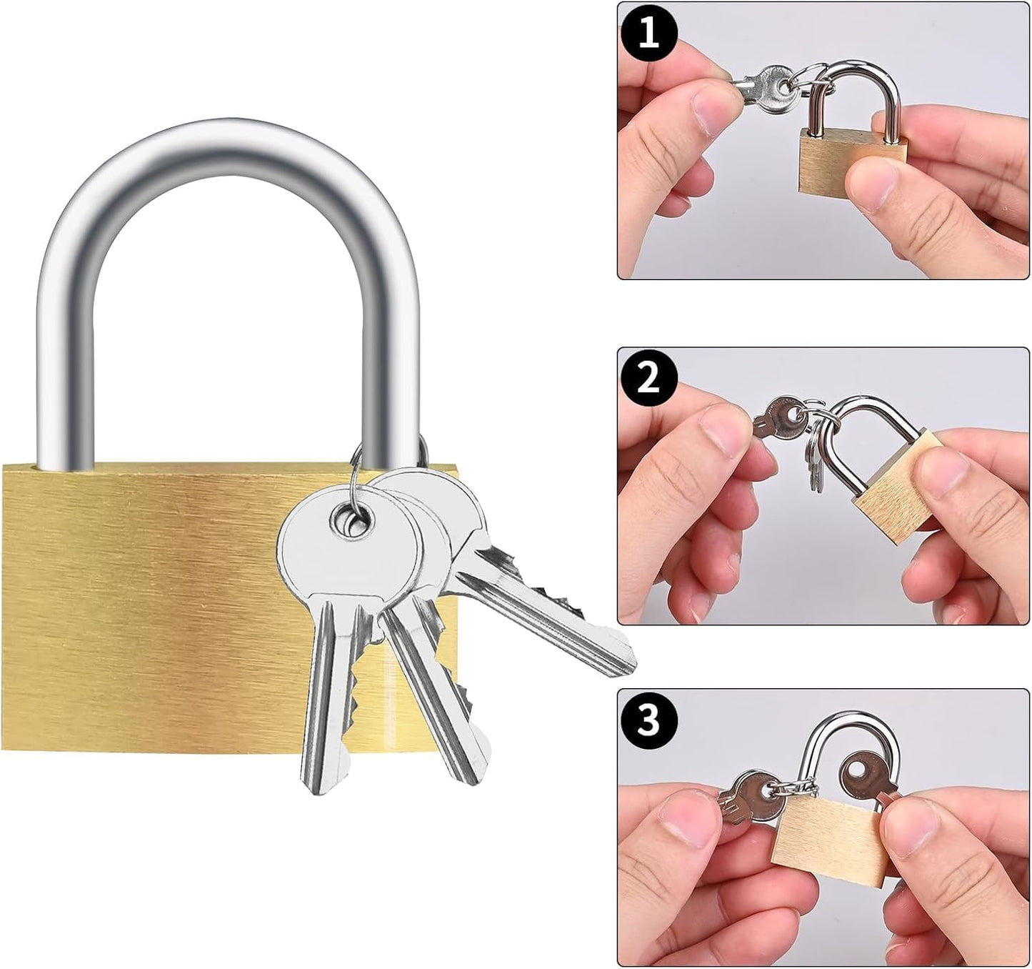 8pcs Solid Brass Padlock with Key, Small Pad Lock with Key, Padlocks with 24 Same Keys, Storage