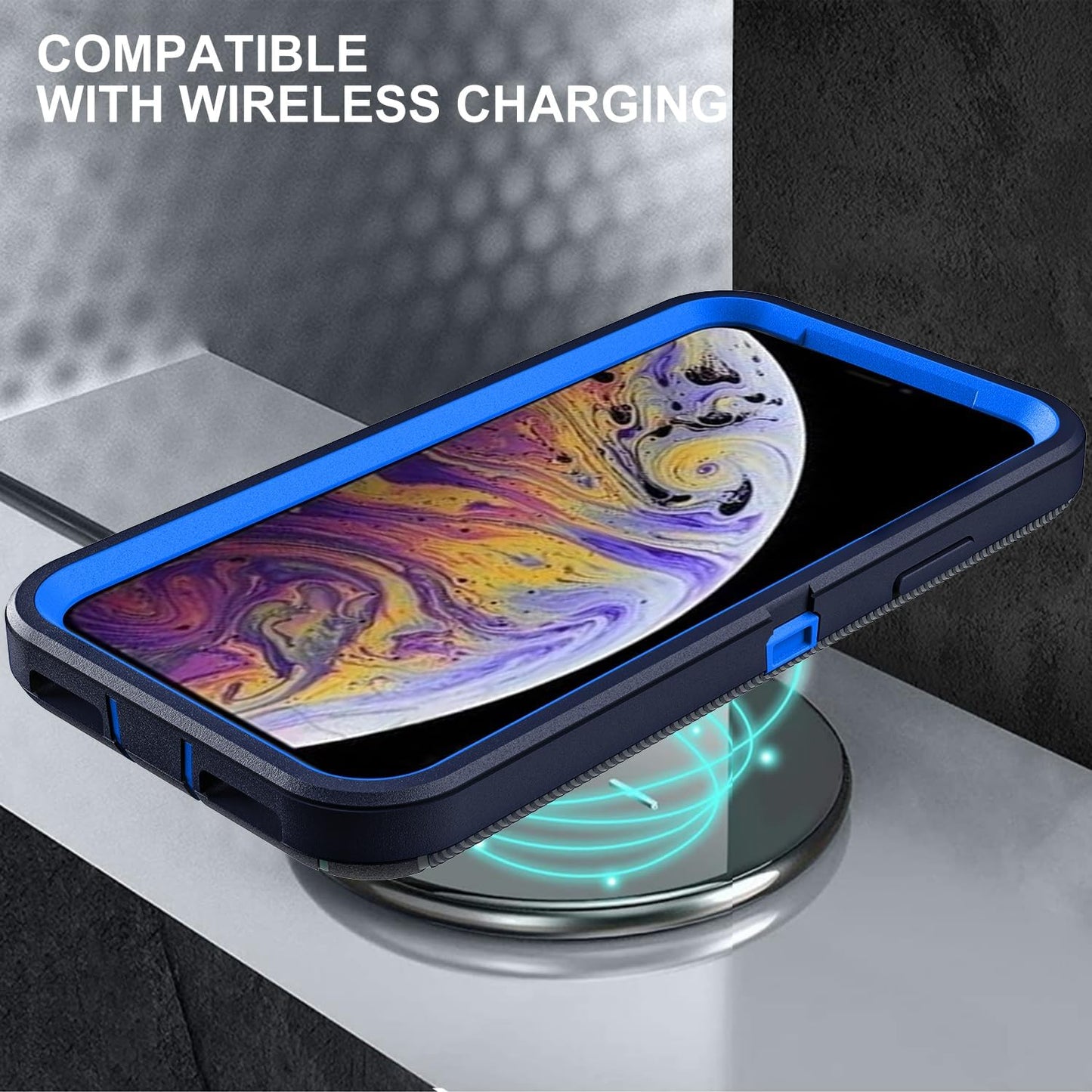 for iPhone Xs Max Case, Military Grade 3 in 1 Heavy Duty Shockproof/Drop Proof/Dust Proof Case with 2Pcs Tempered Glass Screen Protector (Navy Blue)