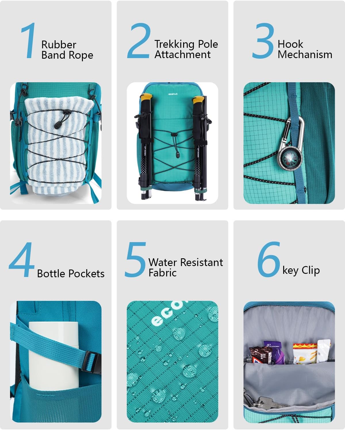 ECOHUB Small Hiking Backpack for Men Women, 20L Lightweight Travel Backpacks Water Resistant