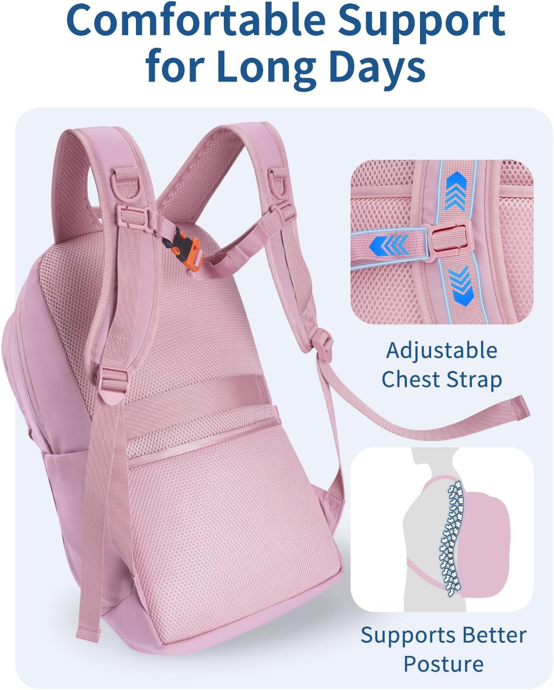 WANDF 15.6-Inch Laptop Backpack for Women, Travel Backpack Water-Resistant Lightweight College Backpack for Work Casual Business Weekender (Pink)