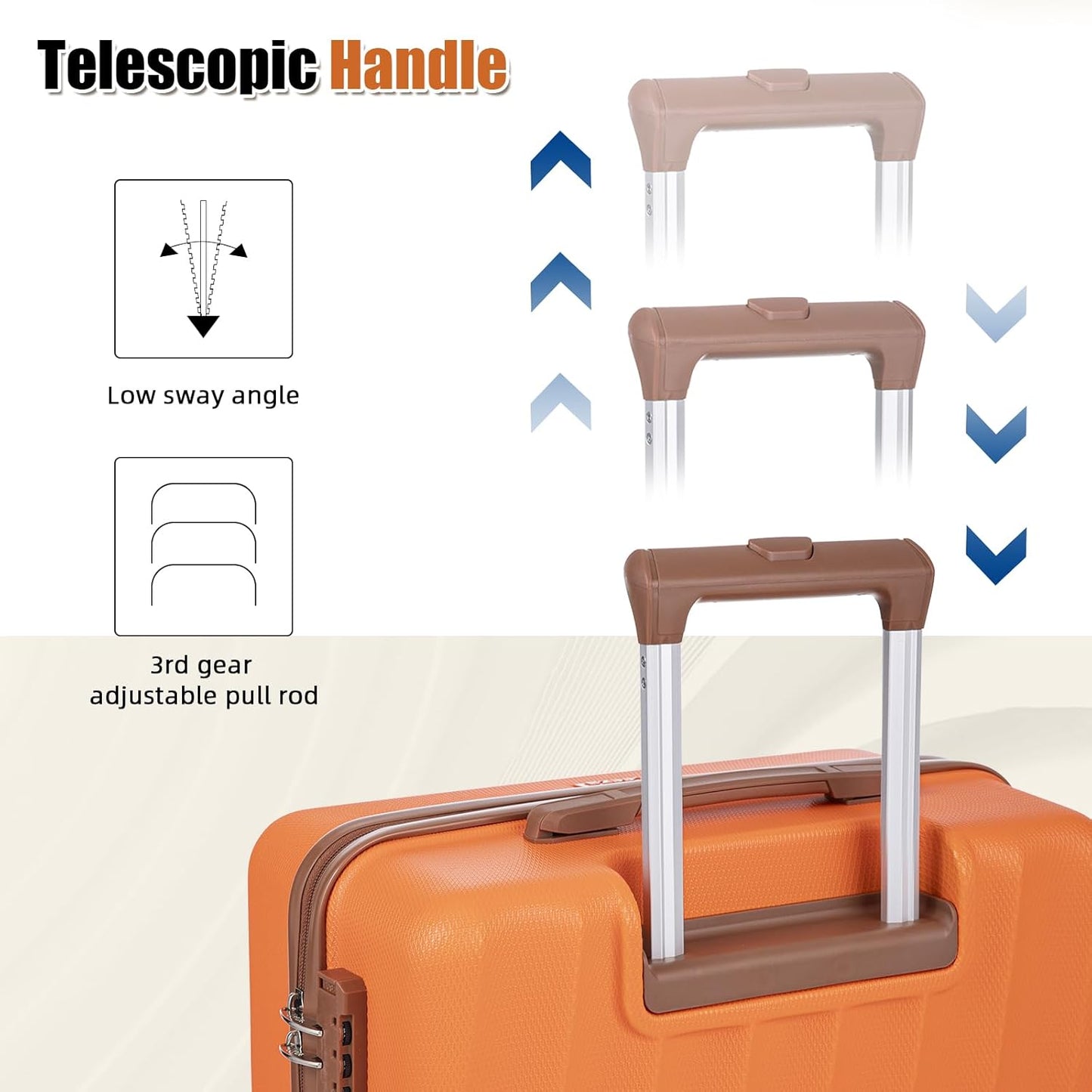 Carry on Luggage Sets 22x14x9 Airline Approved Durable Travel Luggage Suitcases with Wheels,ABS Hard Case Suitcases with Spinner Wheels,(Orange,3 Piece Sets(20"/DB/TB))