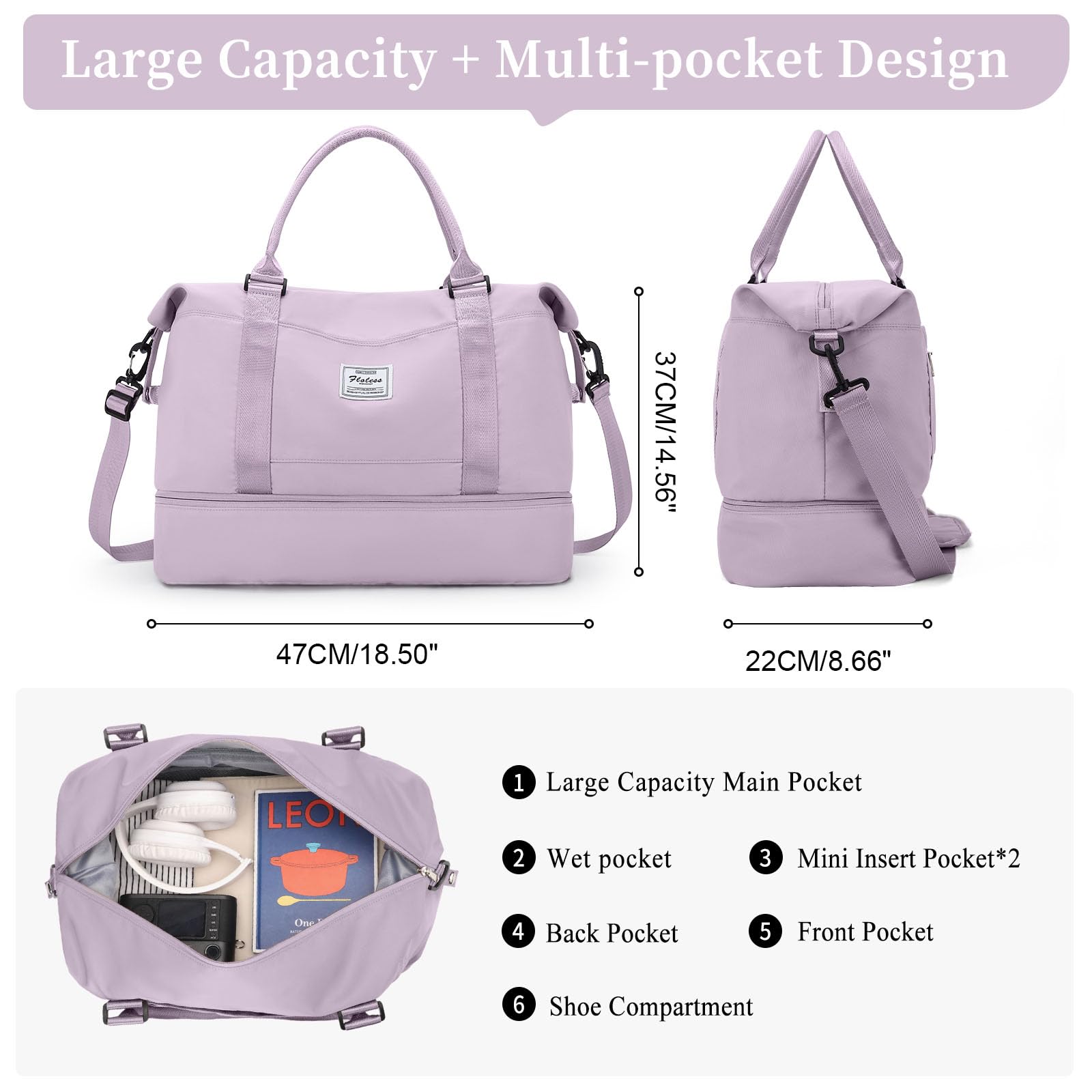 Weekender Bags for Women, Personal Item Travel Bag with Shoes Compartment
