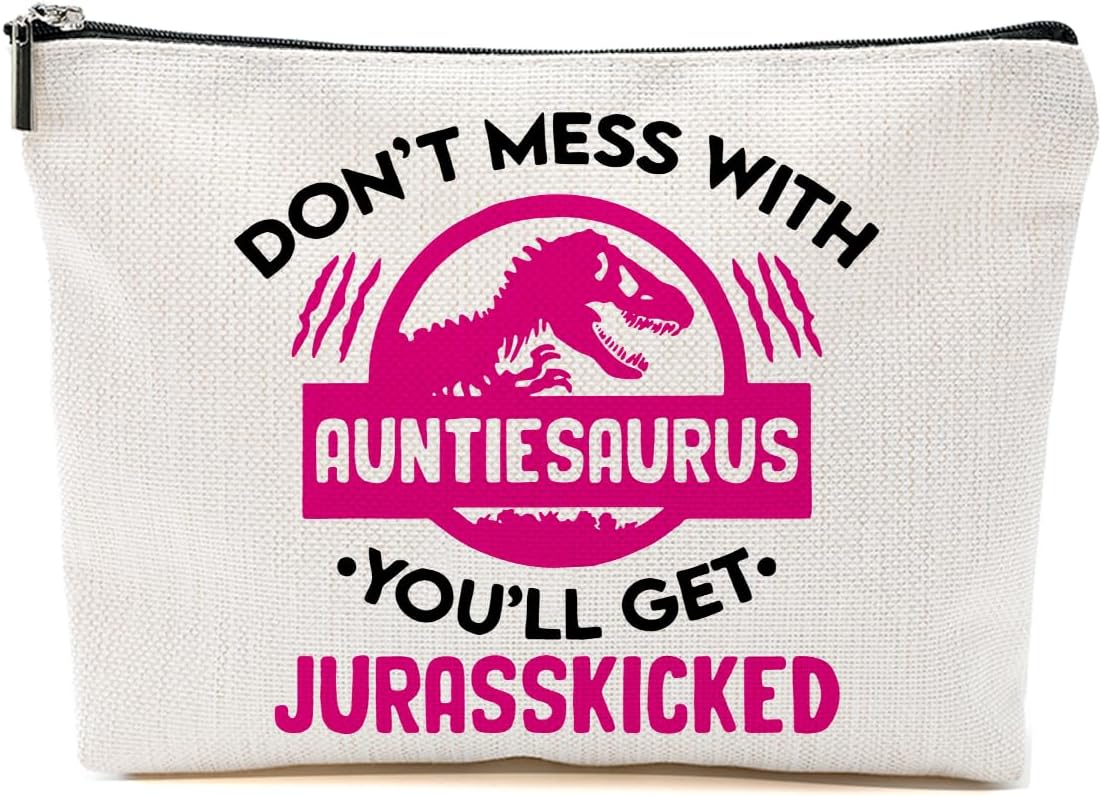 Aunt Gifts Makeup Bag Funny Dinosaur Cosmetic Bag, Auntie Aunt from Nephew Niece Auntie Gifts, Christmas Birthday, Accessories Zipper Bags, Organizer, Toiletry Cosmetic Pouch