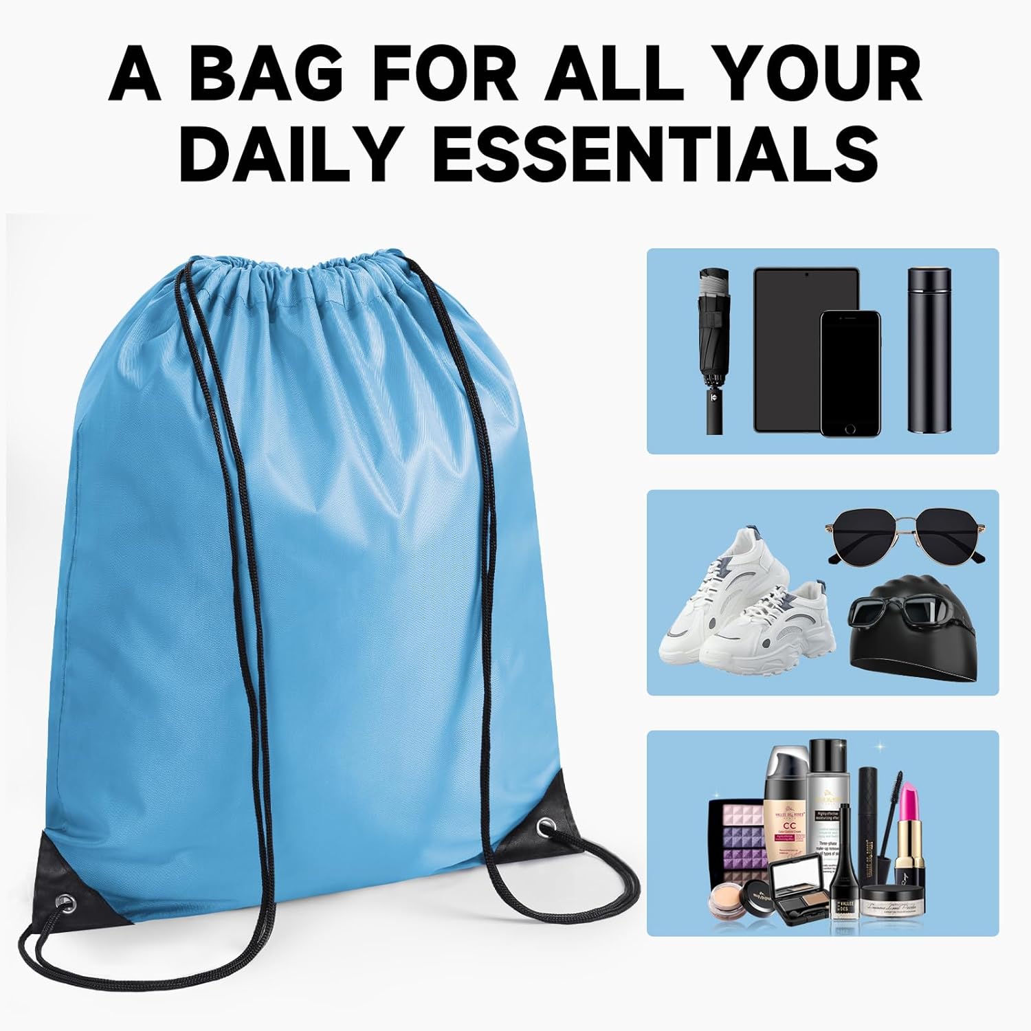 Custom Drawstring Bags With Logo, 10 Pack Personalized Text Drawstring Backpack Bulk Great for