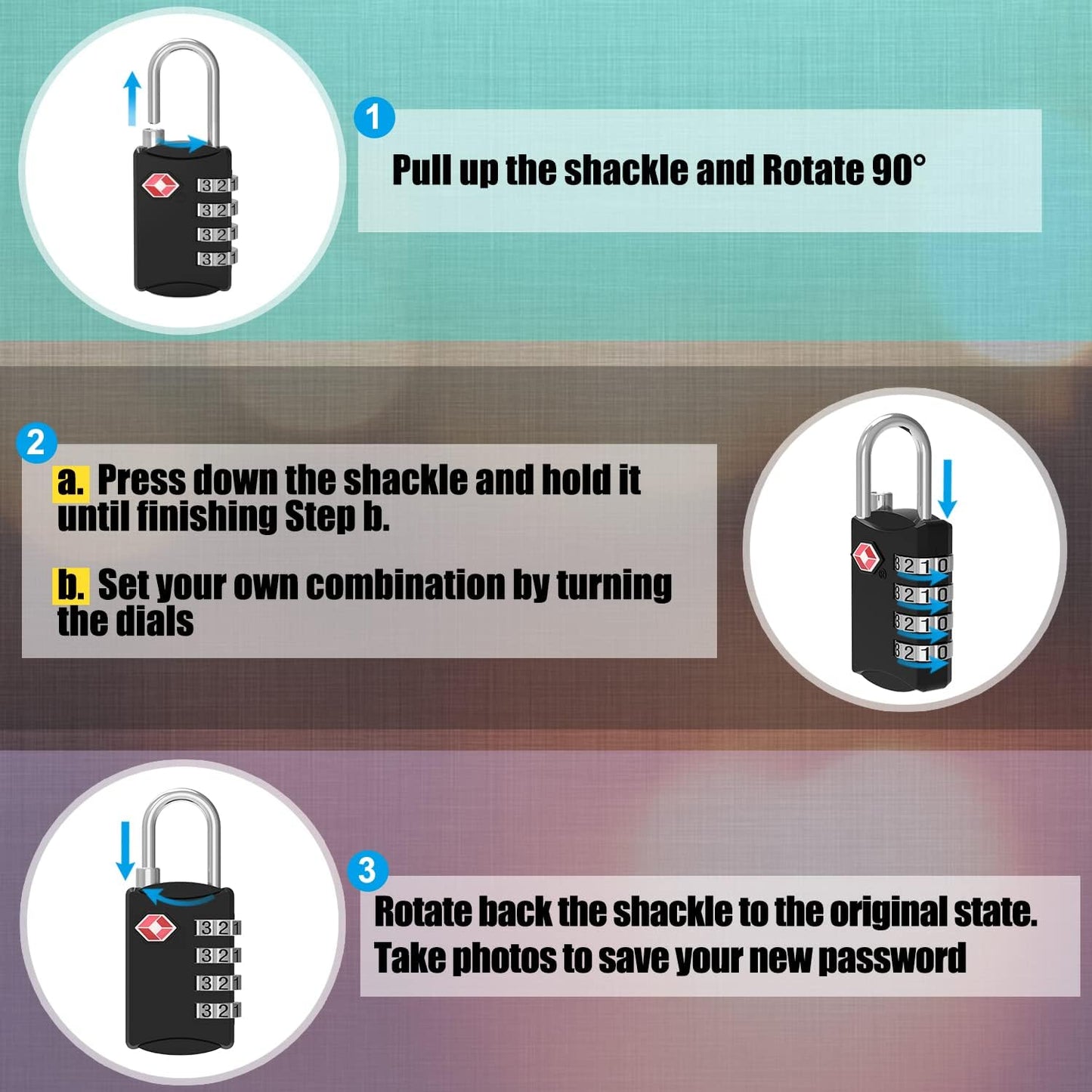 TSA Luggage Locks, [2 Piece] Diyife TSA Approved Lock, 4 Digit Security Suitcase Padlocks, Luggage Locks, Combination Padlocks with Alloy Body for Travel, Lockers, Bags, Suitcase (Black+Siliver)