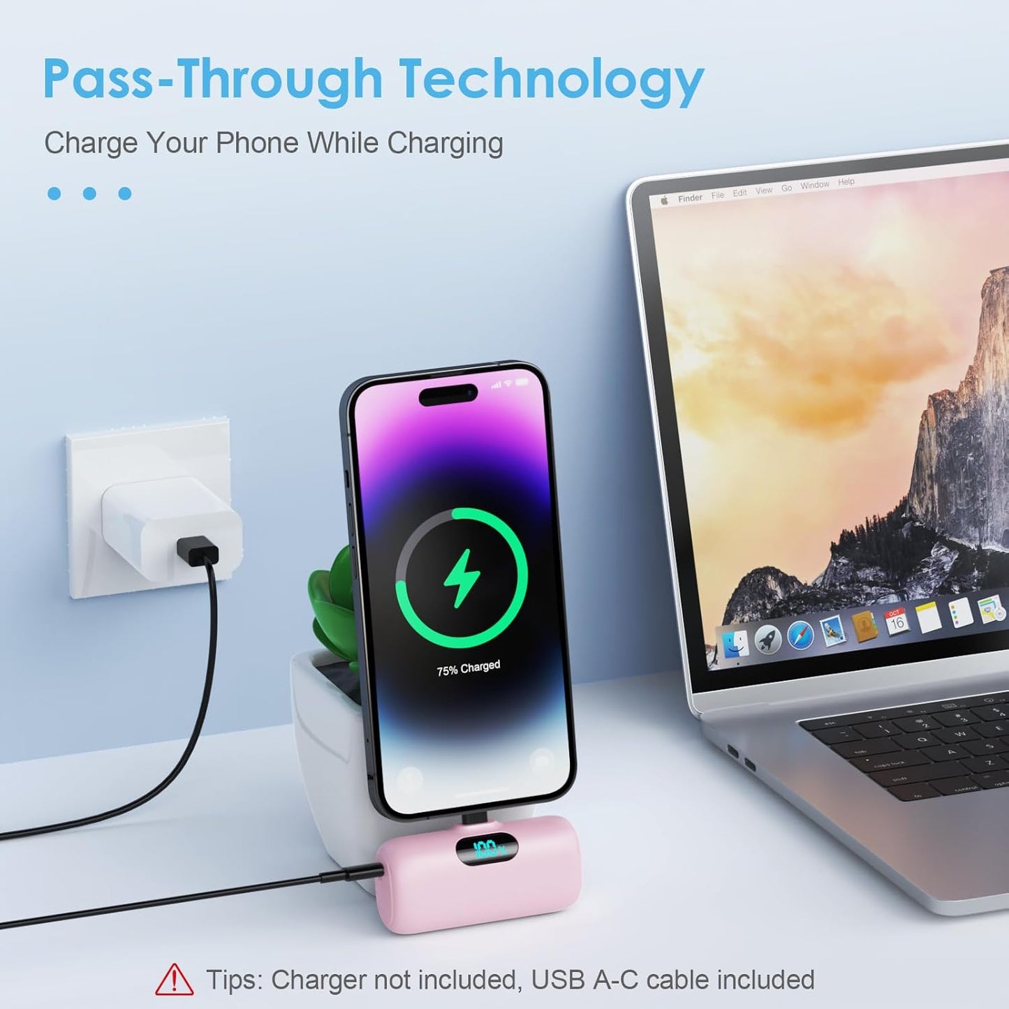 Mini Portable Charger USB C Power Bank,Upgraded 5000mAh PD Fast Charging Battery Pack Built-in USB-C Connector Travel Essential for iPhone17/17Pro/17Pro Max/Air/16 Plus/16Pro Max/15 Series,Android etc