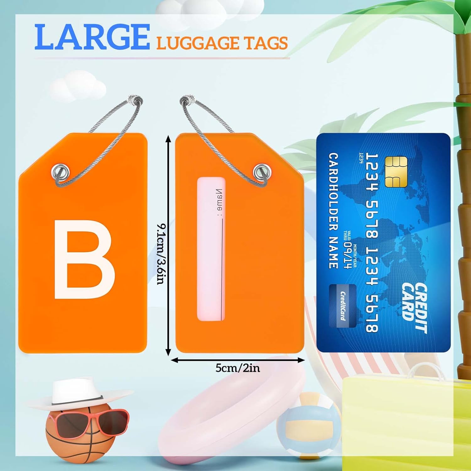 8 Pcs Initial Letter A-Z Luggage Tags Silicone Suitcase Instrument Tag with Name Card and Stainless