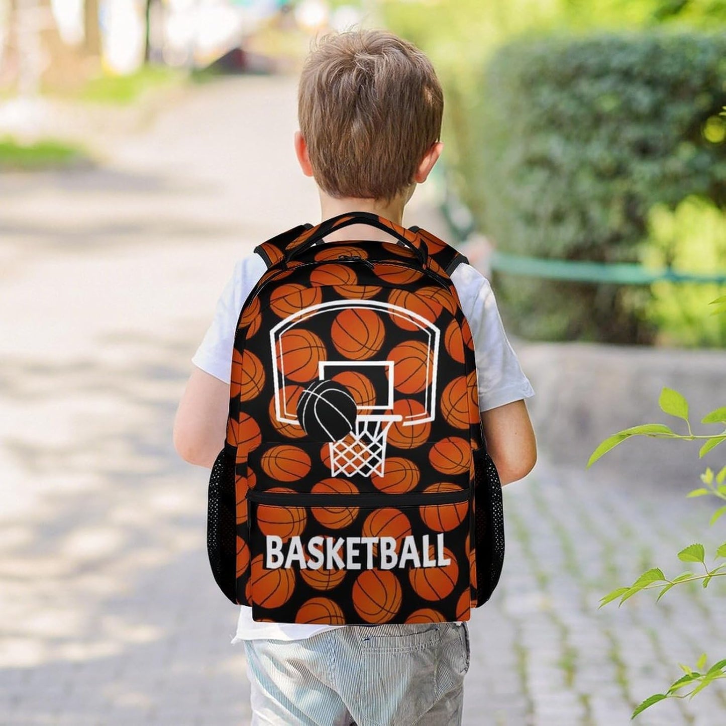 Mercuryelf Basketball Backpack for Boys Girls - 16 Inch Black Backpacks for School Travel - Cool Lightweight Bookbag for Kids