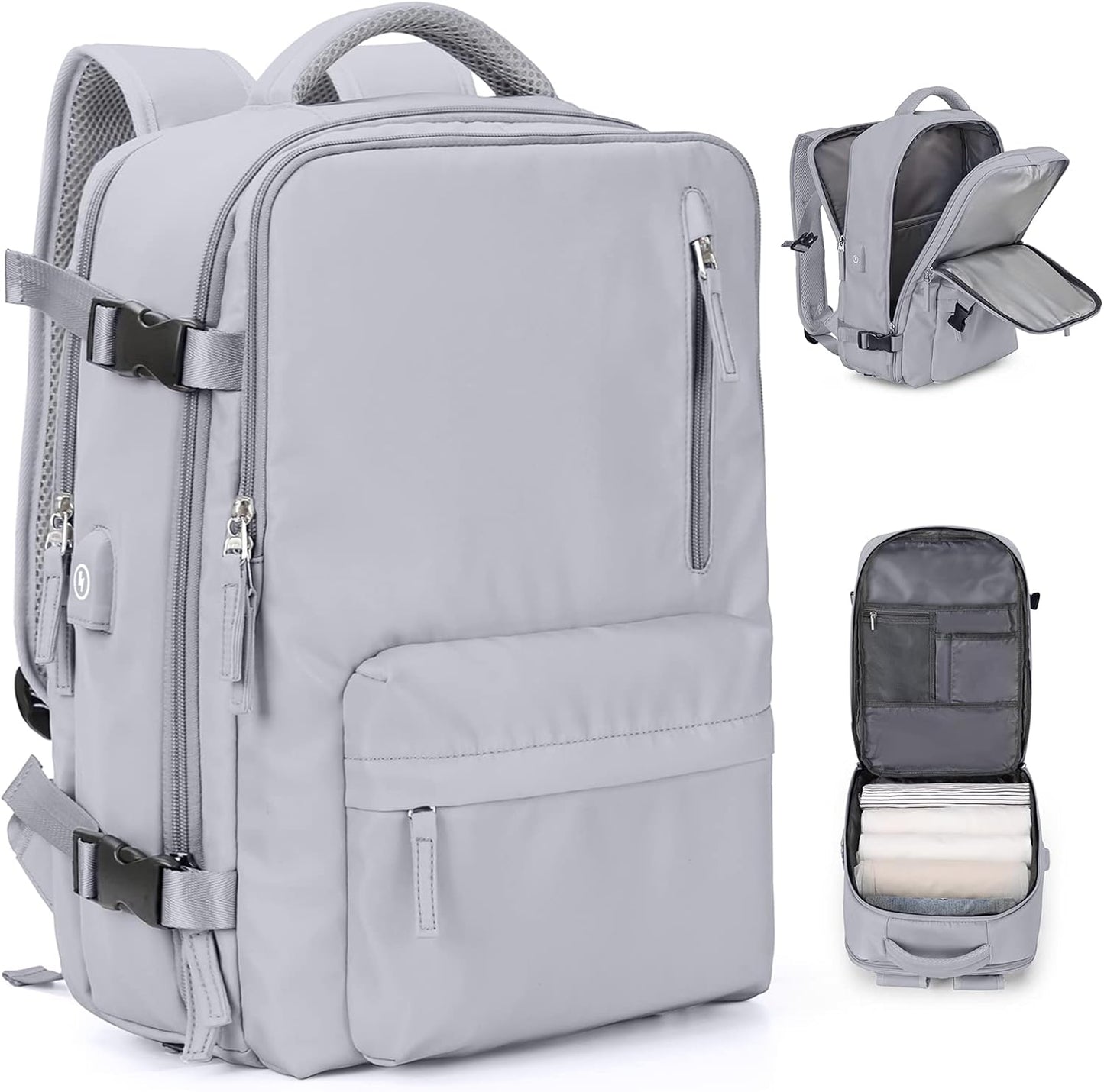 VGCUB Large Travel Backpack Bag for Women Men,Carry on Backpack,17 Inch Laptop Business Work Waterproof Backpack with Laptop Compartment,Person Item Flight Approved,Mochila de Viaje,Grey