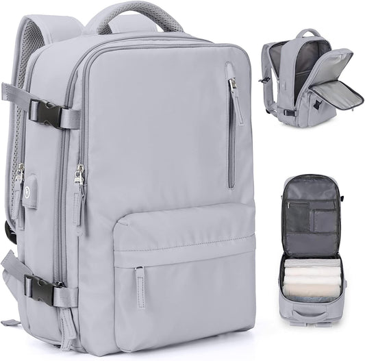 VGCUB Large Travel Backpack Bag for Women Men,Carry on Backpack,17 Inch Laptop Business Work Waterproof Backpack with Laptop Compartment,Person Item Flight Approved,Mochila de Viaje,Grey