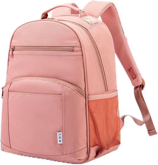 NOL Natural Organic Lifestyle Kids Backpack, School Backpacks for Teens Girls Boys, School Bookbag with Pencil Bag & Reflective Stripe for Elementary School - Dark pink