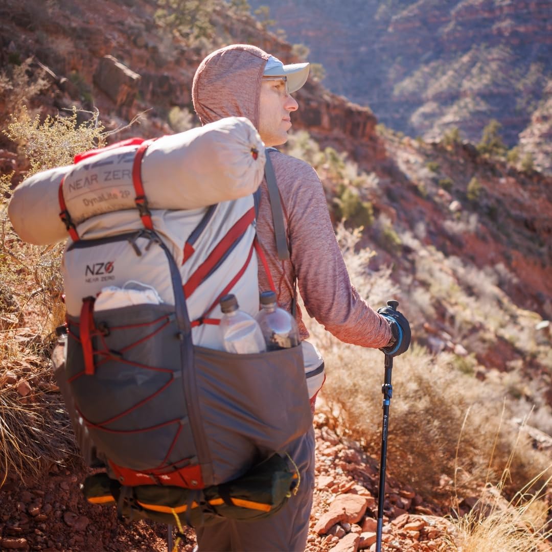 Near Zero 60L Dean Camping Backpack - Lightweight Hiking Backpack with Built-in Rain Cover, Adjustable Torso Frame, Hydration System Compatible, Trekking Pole Loop, Safety Whistle