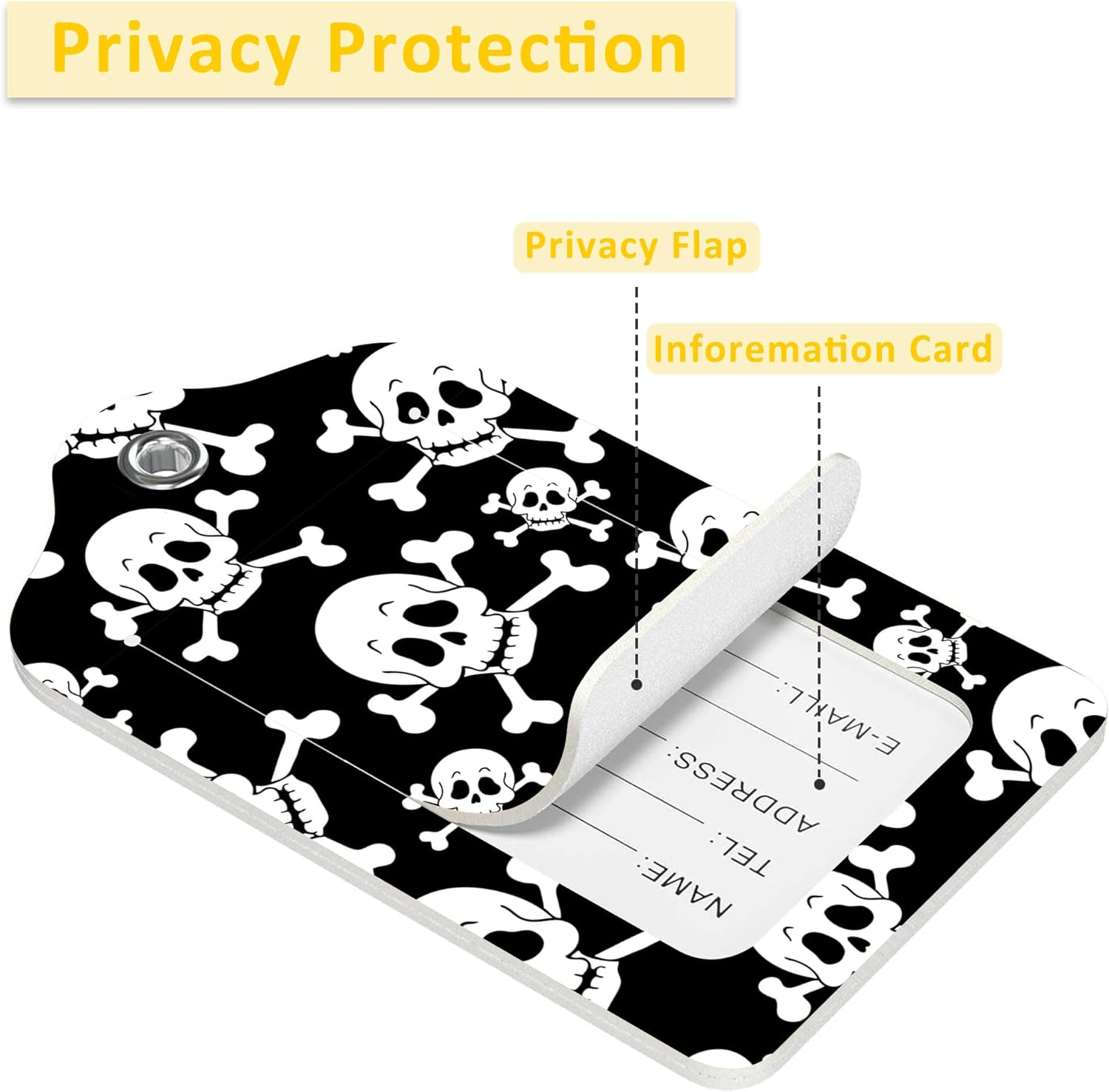 2 Pack Human Skeleton Luggage Tag for Suitcases Skull PU Leather Bag Travel Suitcase ID Identifier